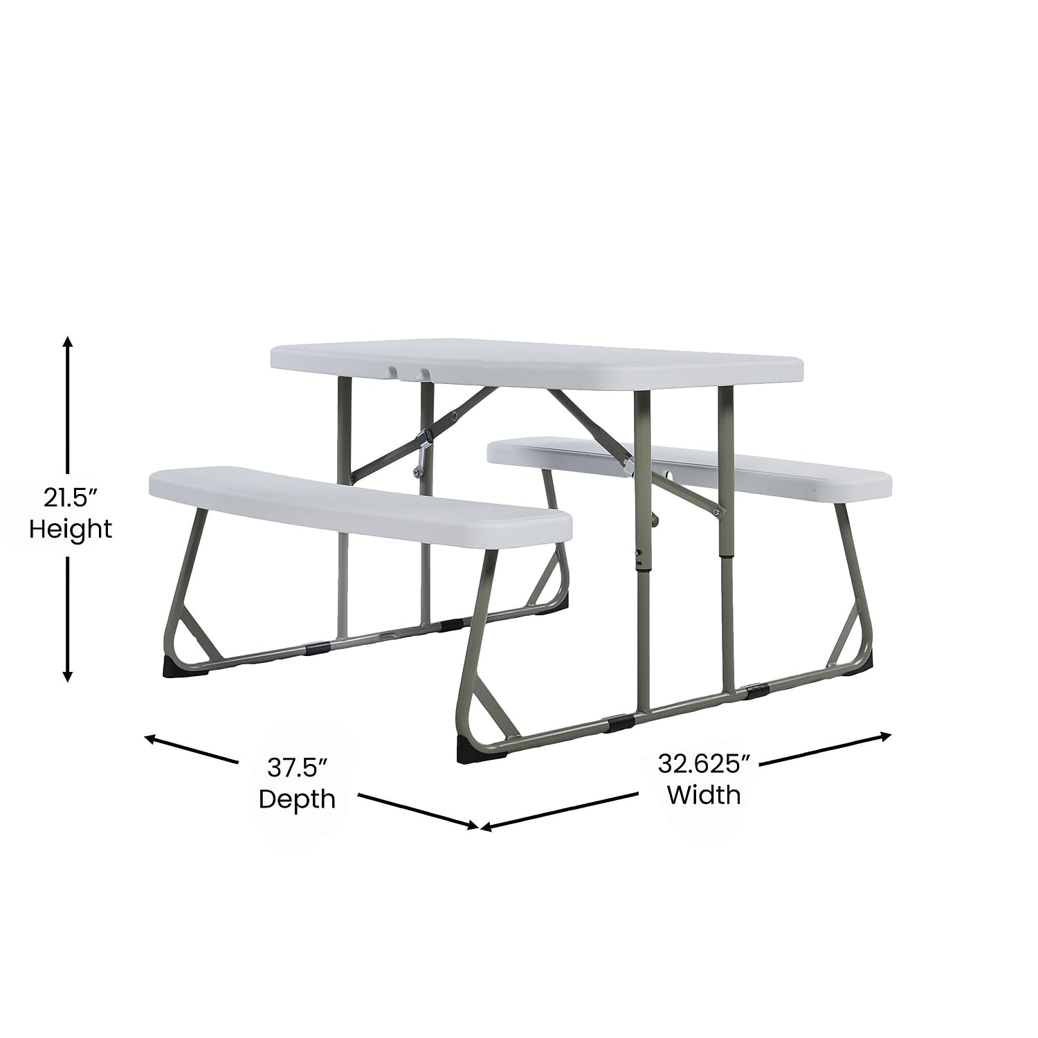 Flash Furniture Paige Easy-Fold Kids Outdoor Picnic Table and Benches Set - Durable Commercial-Grade Folding Plastic Play Table for Toddlers Ages 2-5 - White - Perfect for Daycare, Preschool, Backyard, and Park Use