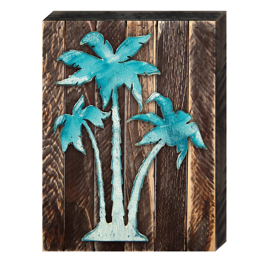 Vintage Tropical Island Palm Tree Wall Art - Handmade Reclaimed Wooden Board Decor - Perfect for Beach House, Living Room & Coastal Home Decor