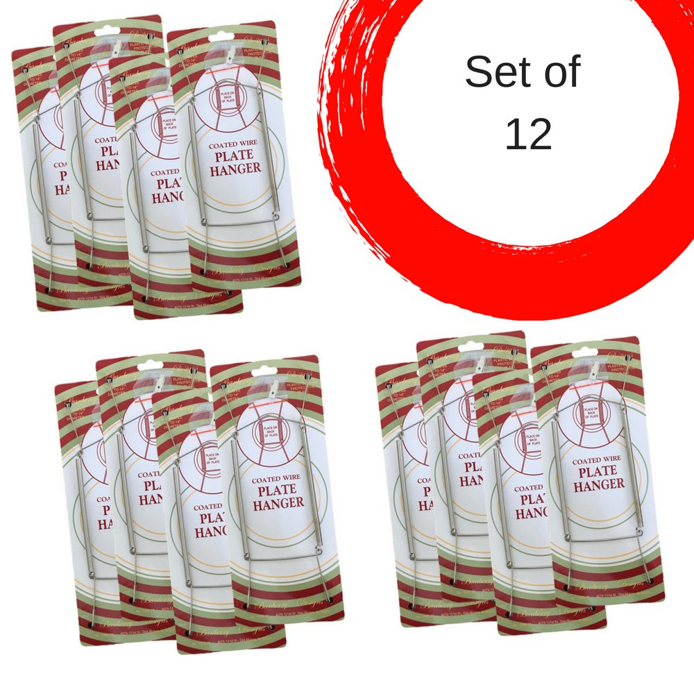 12 Pack Chrome Vinyl Coated Plate Hangers 10-14 Inch - Wall Mount Picture Frame Hangers for Kitchen, Dining Room & Home Decor Display