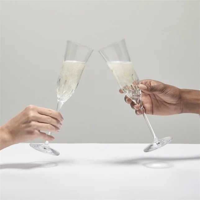 Lismore Essence Champagne Flutes Set of 2 - Elegant Crystal Glassware for Weddings, Parties & Special Occasions