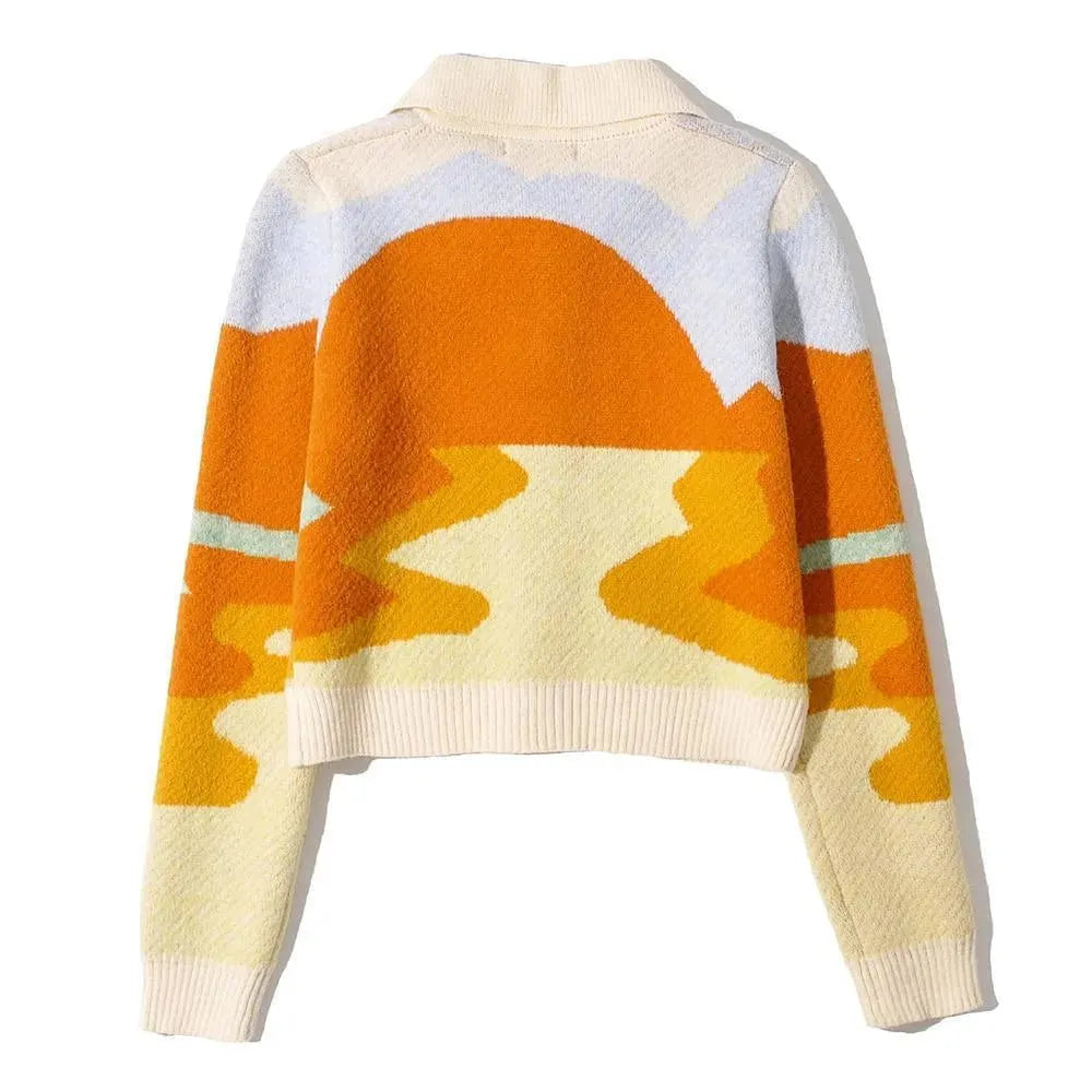 Women's Stylish Landscape Crop Cardigan Sweater - Lightweight Knit Open Front Wrap for Spring & Fall - Perfect for Casual Outfits, Office Wear, and Coffee Dates