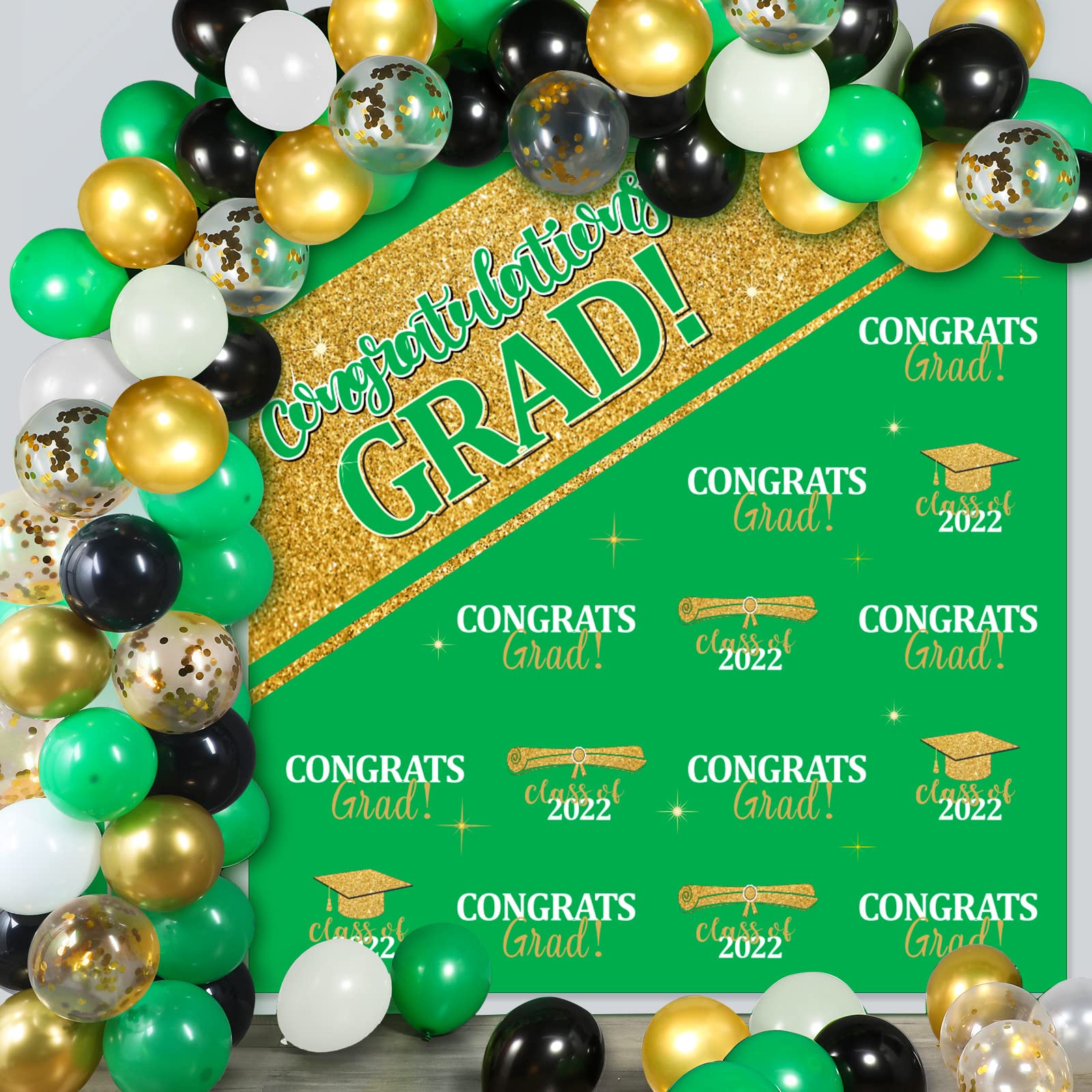 2024 Graduation Party Decorations - Green Backdrop Banner, Confetti & Balloons for University, High School, Primary School Celebrations | Perfect for Graduation Ceremonies, Photo Booths & Party Decor