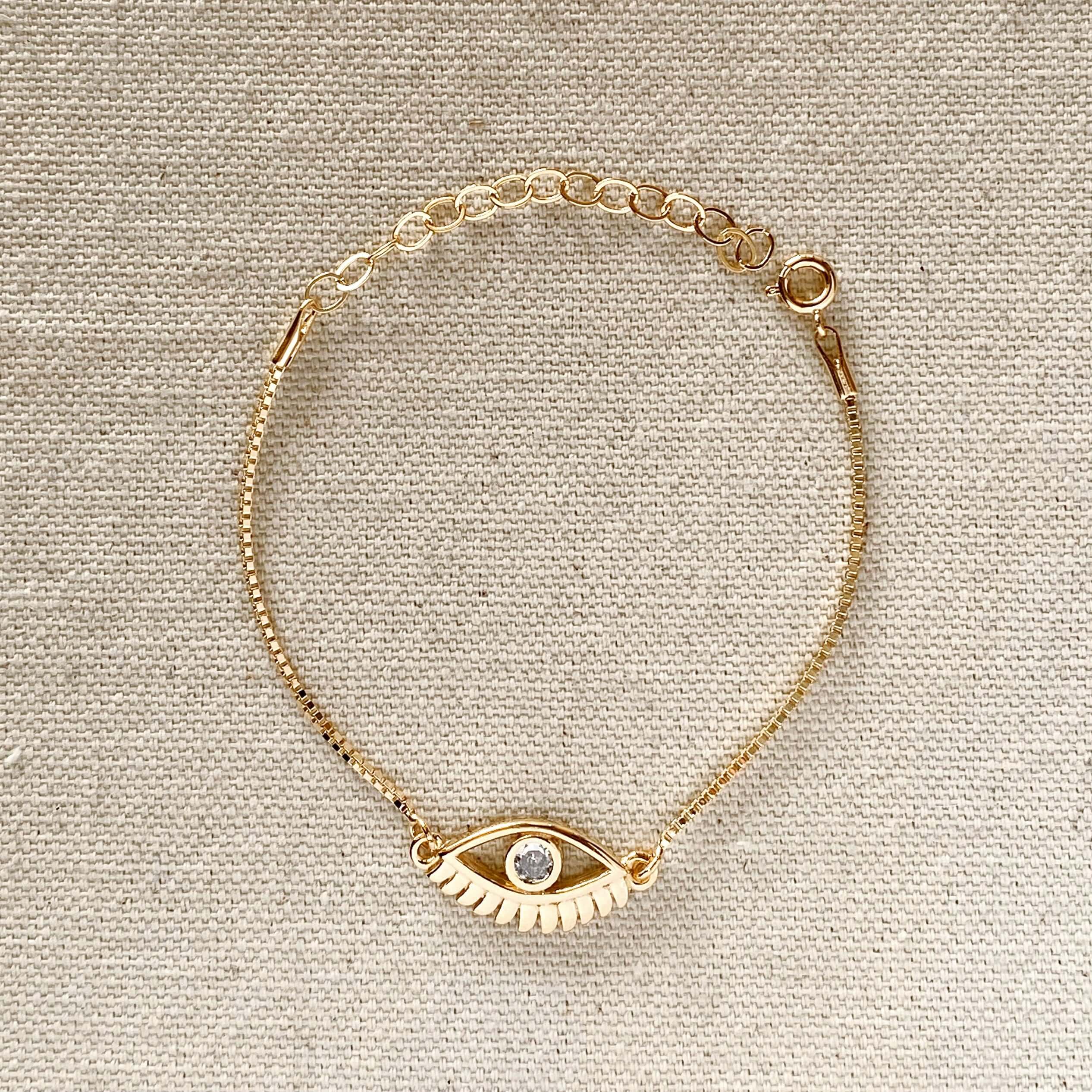 18K Gold Filled Cubic Zirconia Evil Eye Bracelet for Women - Protection Jewelry for Good Luck & Positive Energy - Perfect for Everyday Wear, Gifts & Spiritual Healing