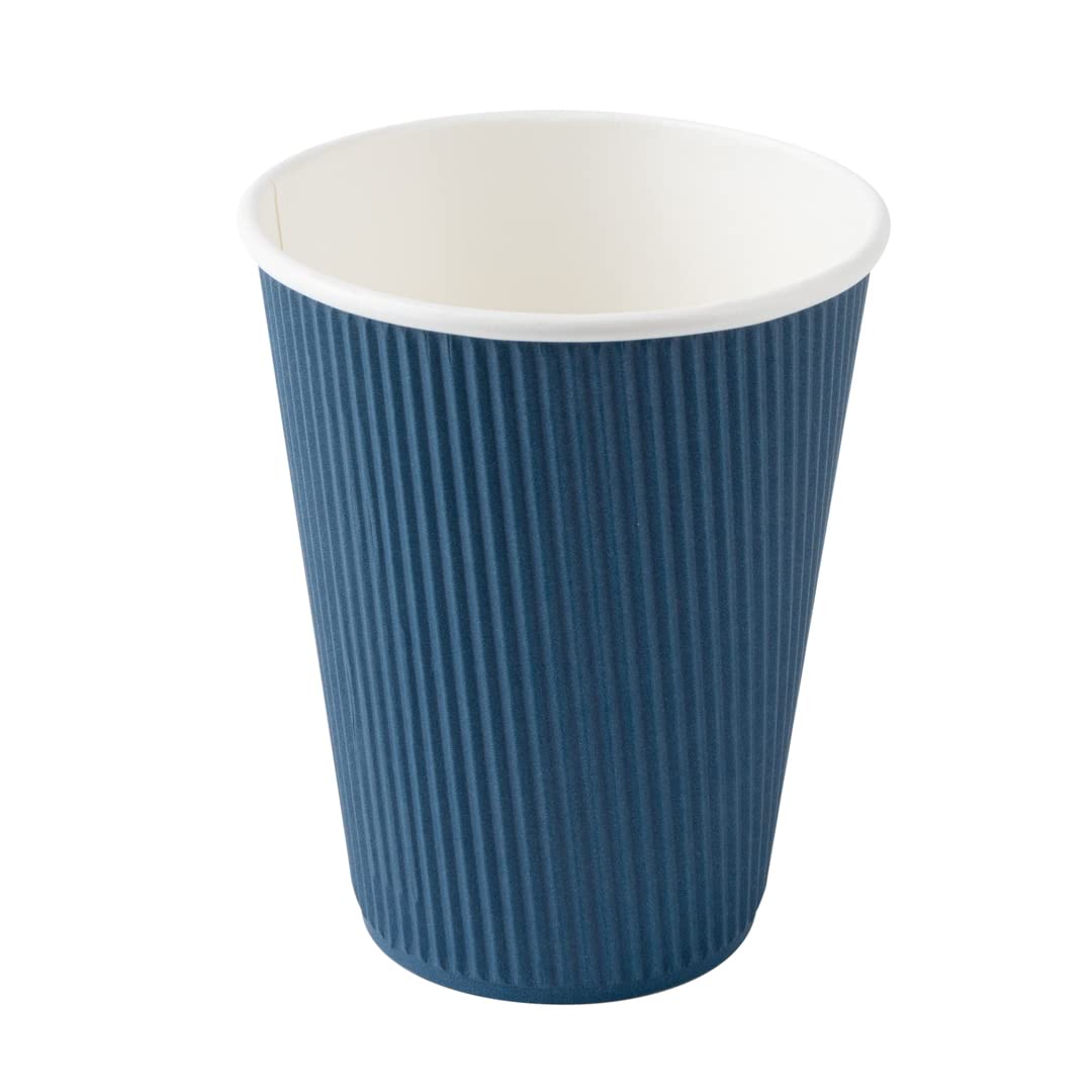 12oz Insulated Coffee Cups with Lids (20 Pack) - Leakproof & Non-Slip Ripple Wall Hot Cups | Disposable Midnight Blue Paper Cups for Coffee, Tea, Hot Cocoa & Lattes | Perfect for Cafes, Offices & Home Use