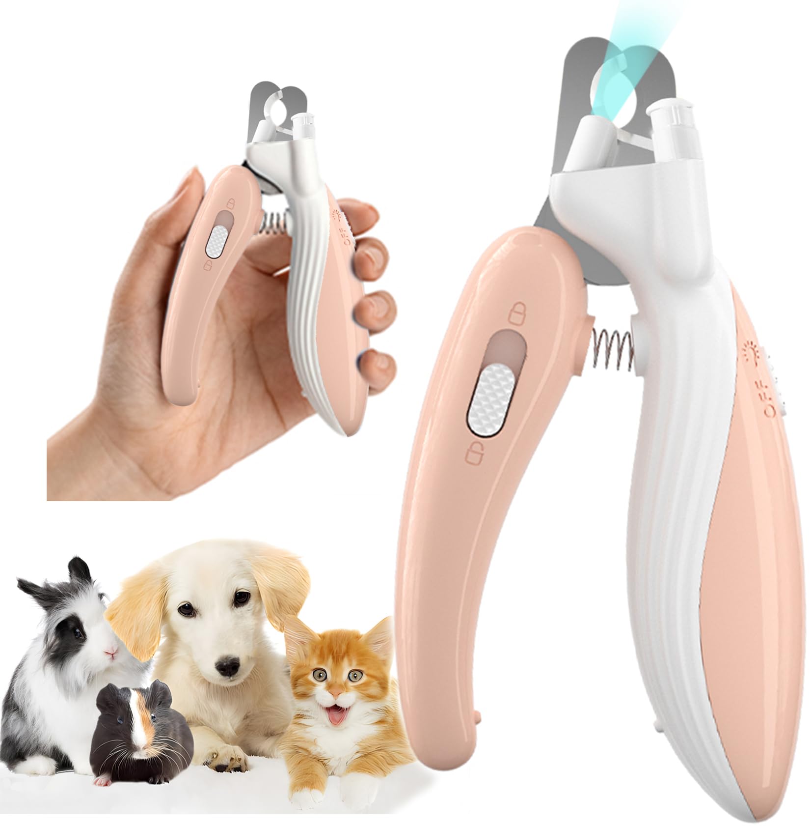 LED Pet Nail Clippers with Light - Safe Trimmer for Dogs, Cats & Rabbits - Illuminates Nails & Bloodline - No Splitting or Cracking - Perfect for Grooming at Home (Pink)