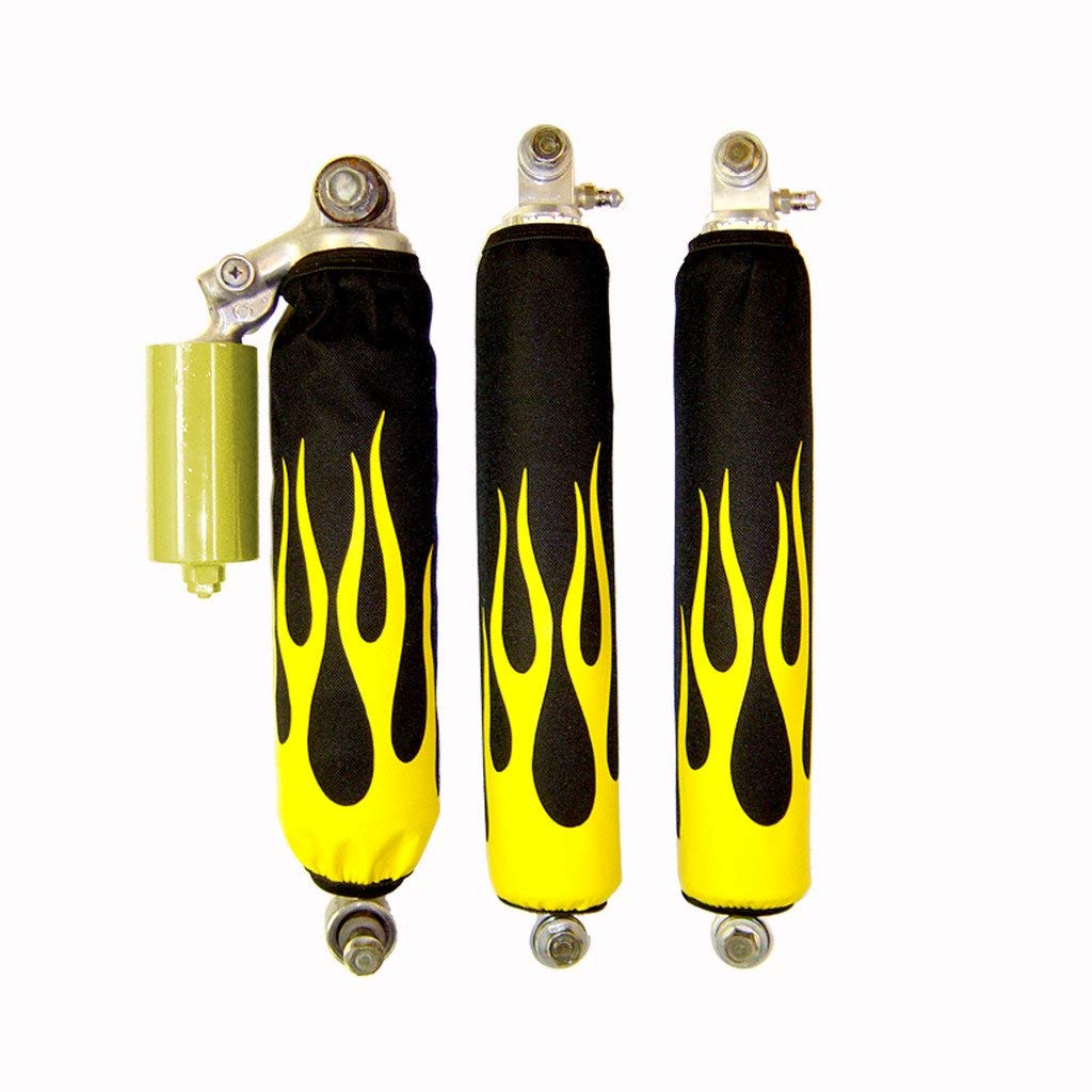 Yamaha Raptor 700 VPS Shock Cover - Yellow Flame Black Shock Protector for ATV & Off-Road Vehicles | Durable Dust & Debris Protection for Trail Riding & Motocross