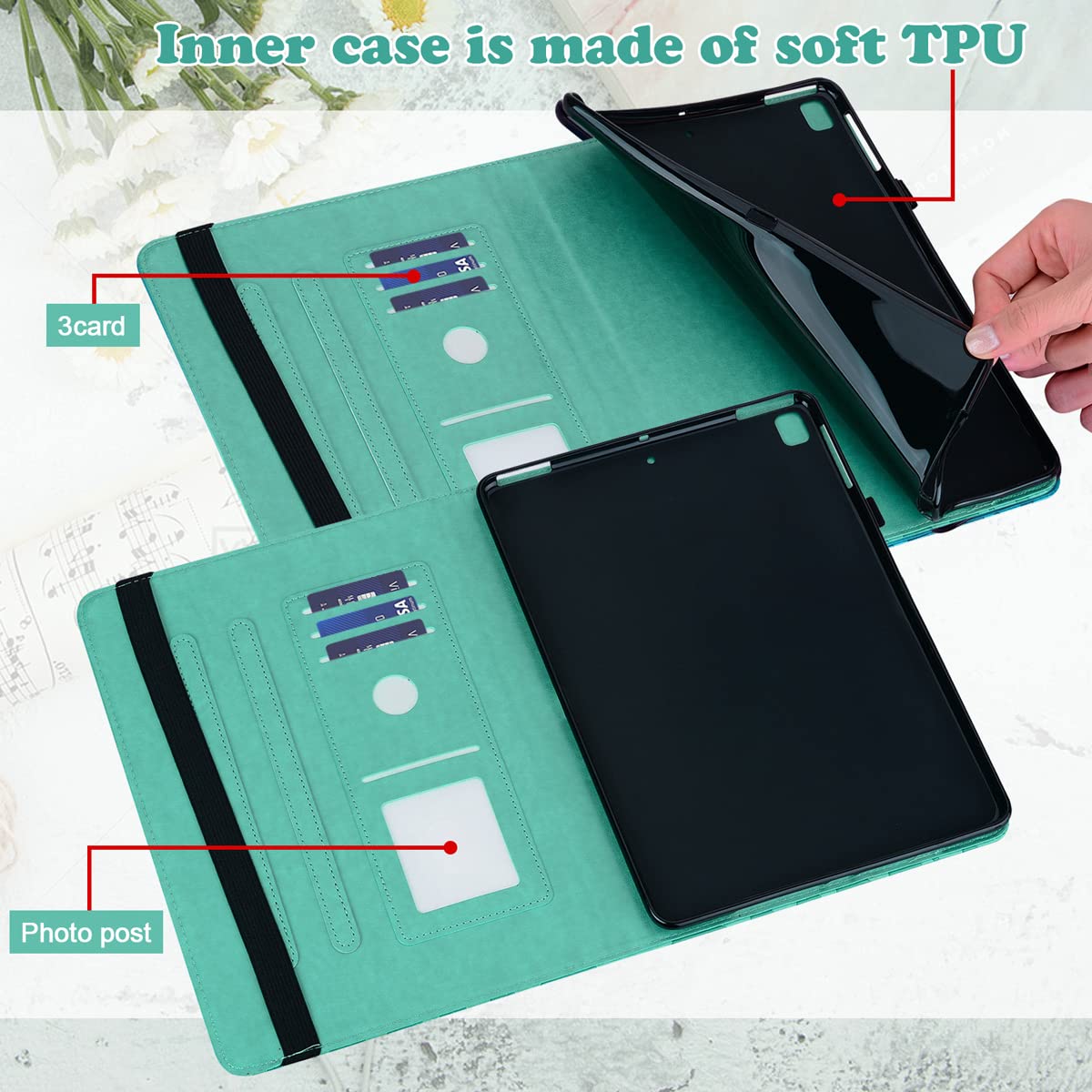 LMFULM® Kindle 11th Generation 2022 Case (6.8 Inch) - Premium PU Leather Protective Cover with Stand, Flip Design & Giraffe Tree Embossing in Green - Perfect for Reading, Travel, and Daily Use