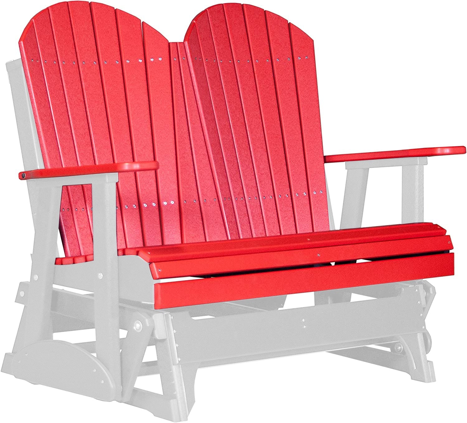 LuxCraft 4ft Red Recycled Plastic Adirondack Outdoor Glider with Cup Holder - Perfect for Patio, Garden, and Backyard Relaxation