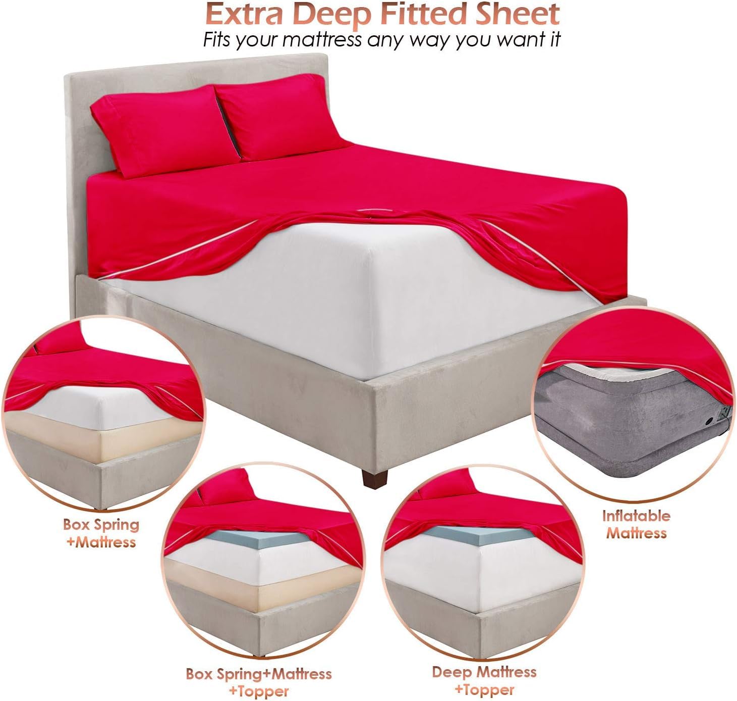 Premium 6-Piece Full XL Sheet Set - 100% Cotton 800 Thread Count Ultra Soft Bedding - Deep Pocket (24