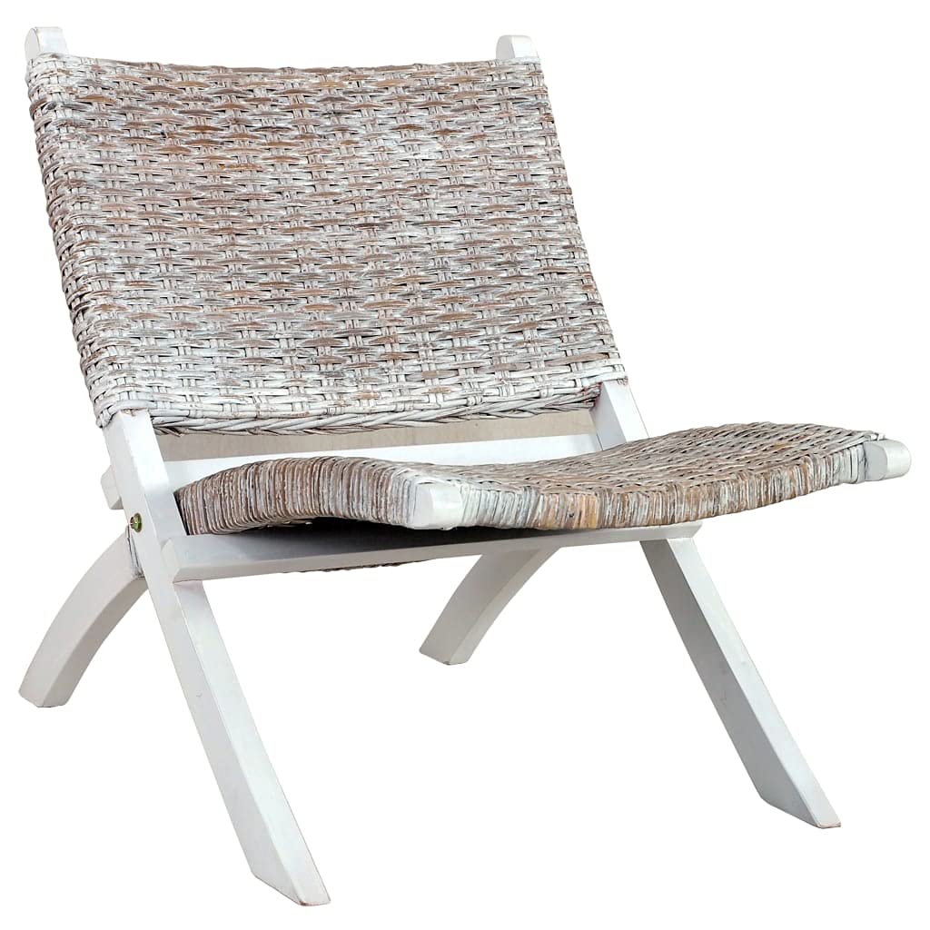 Premium Kubu Rattan Lounge Chair - Natural Wicker Living Room Accent Chair with Solid Mahogany Wood Frame - Comfortable & Durable White Patio Furniture (23.6