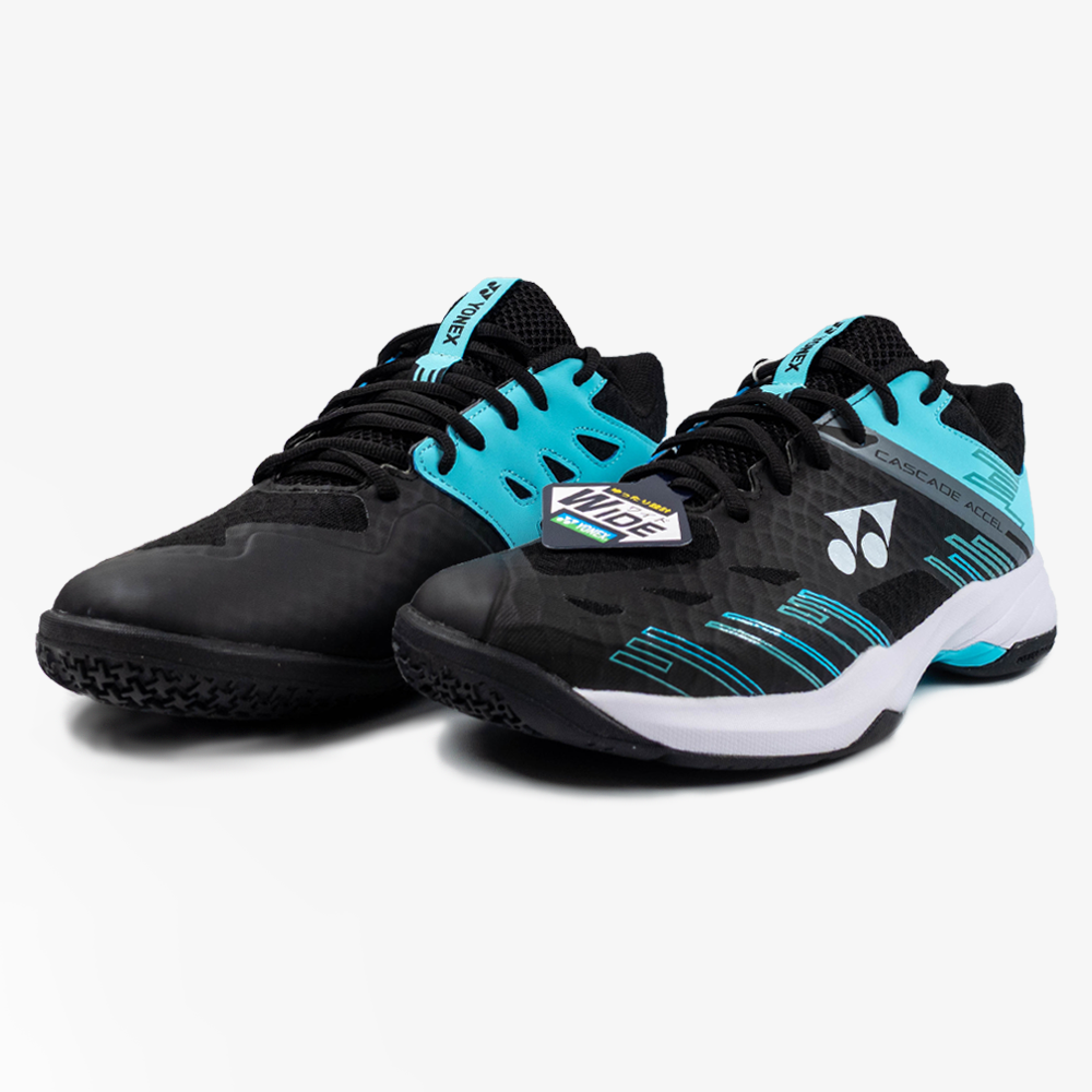 Yonex Cascade Accel Wide Badminton Shoes for Men & Women - Black/Ice Blue - Lightweight & Comfortable for Indoor Sports, Training & Gym Workouts