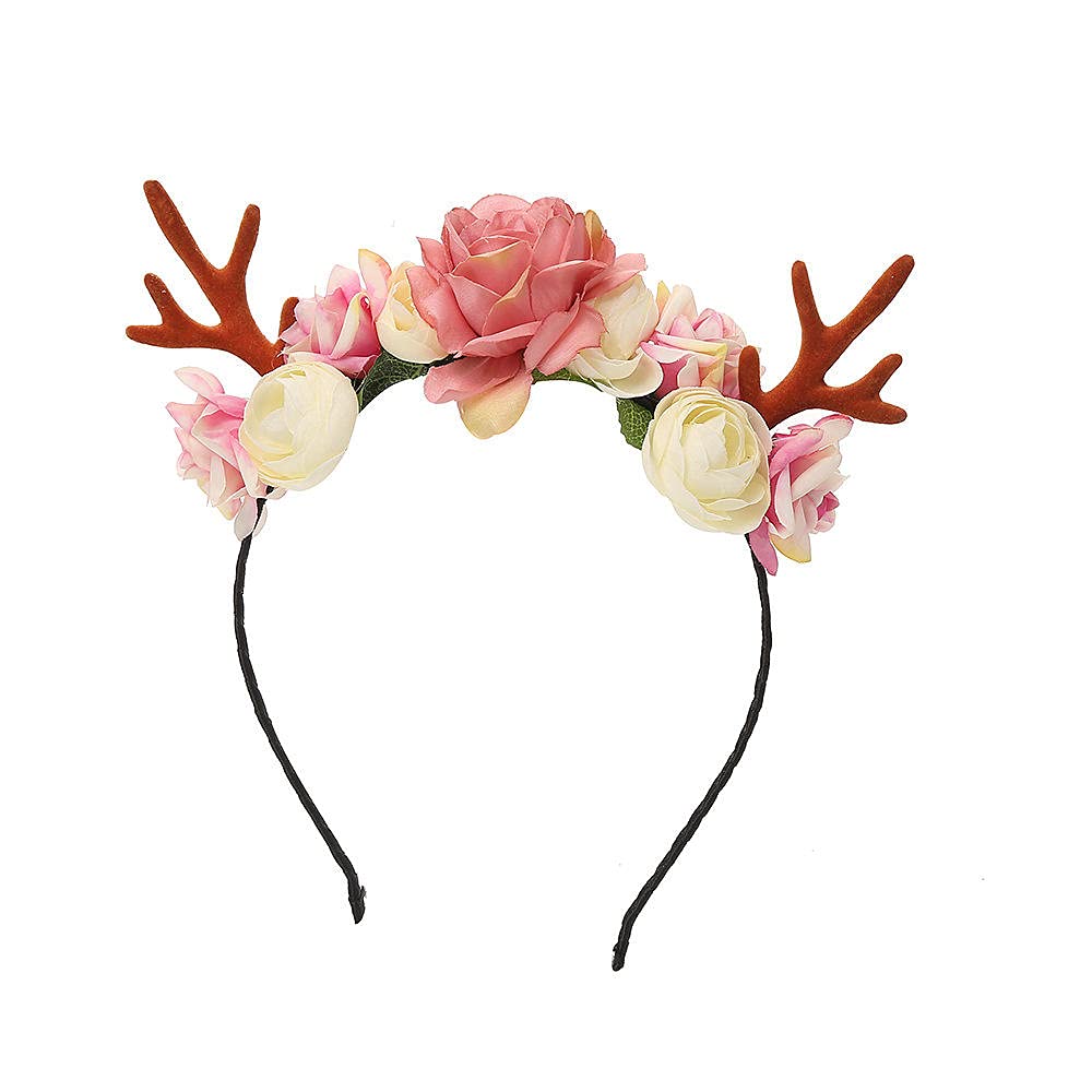 Festive Christmas Headband with Floral Deer Antlers - Holiday Party Headpiece for Women & Girls - Perfect for Xmas Photos, Costumes & Festive Celebrations