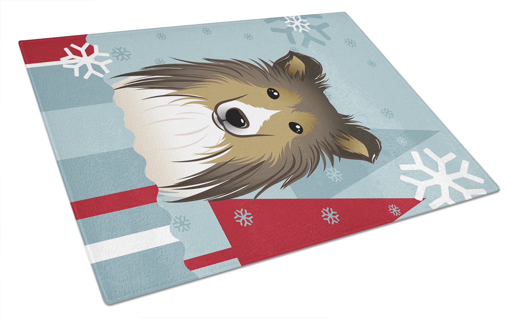 Winter Holiday Sheltie Tempered Glass Cutting Board - Large Decorative Kitchen Chopping & Serving Board for Holiday Meals & Entertaining | Caroline's Treasures BB1738LCB
