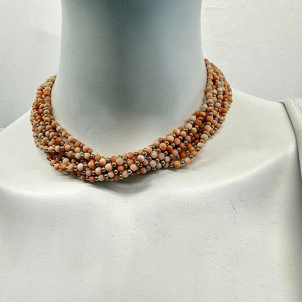 8 Strand Coral Bead Necklace with 14K Gold Clasp - Elegant Layered Statement Jewelry for Women, Perfect for Weddings, Parties & Special Occasions