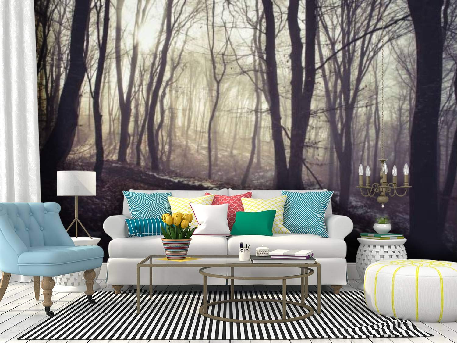 Misty Morning Dark Autumn Forest Peel and Stick Wallpaper - Self-Adhesive Removable Vinyl Wall Mural for Home Decor | Perfect for Living Rooms, Bedrooms & Accent Walls