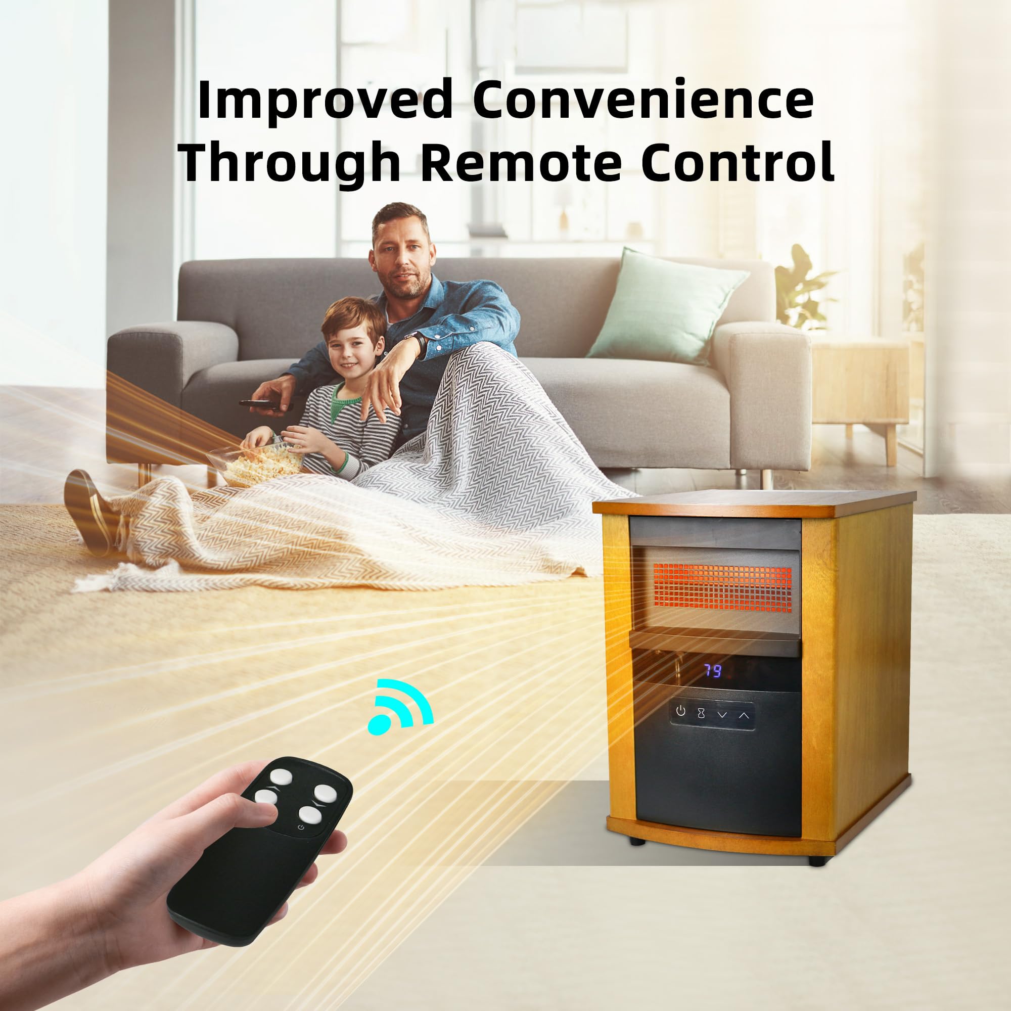 WEWARM 1500W Infrared Space Heater - Portable Electric Heater with High Heat Output, Thermostat & Remote Control, 1-12H Timer, Safety Protection for Home, Office & Bedroom | Energy Efficient Indoor Heating Solution