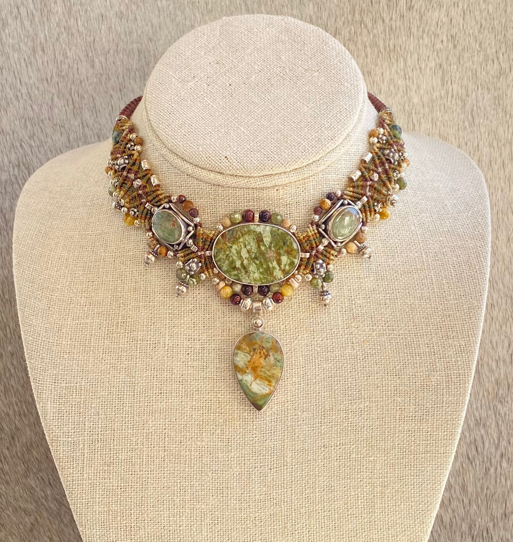 Handmade Macramé Choker Necklace with Jasper & Green Kyanite Beads - Boho Chic Jewelry for Women, Perfect for Festivals & Everyday Wear