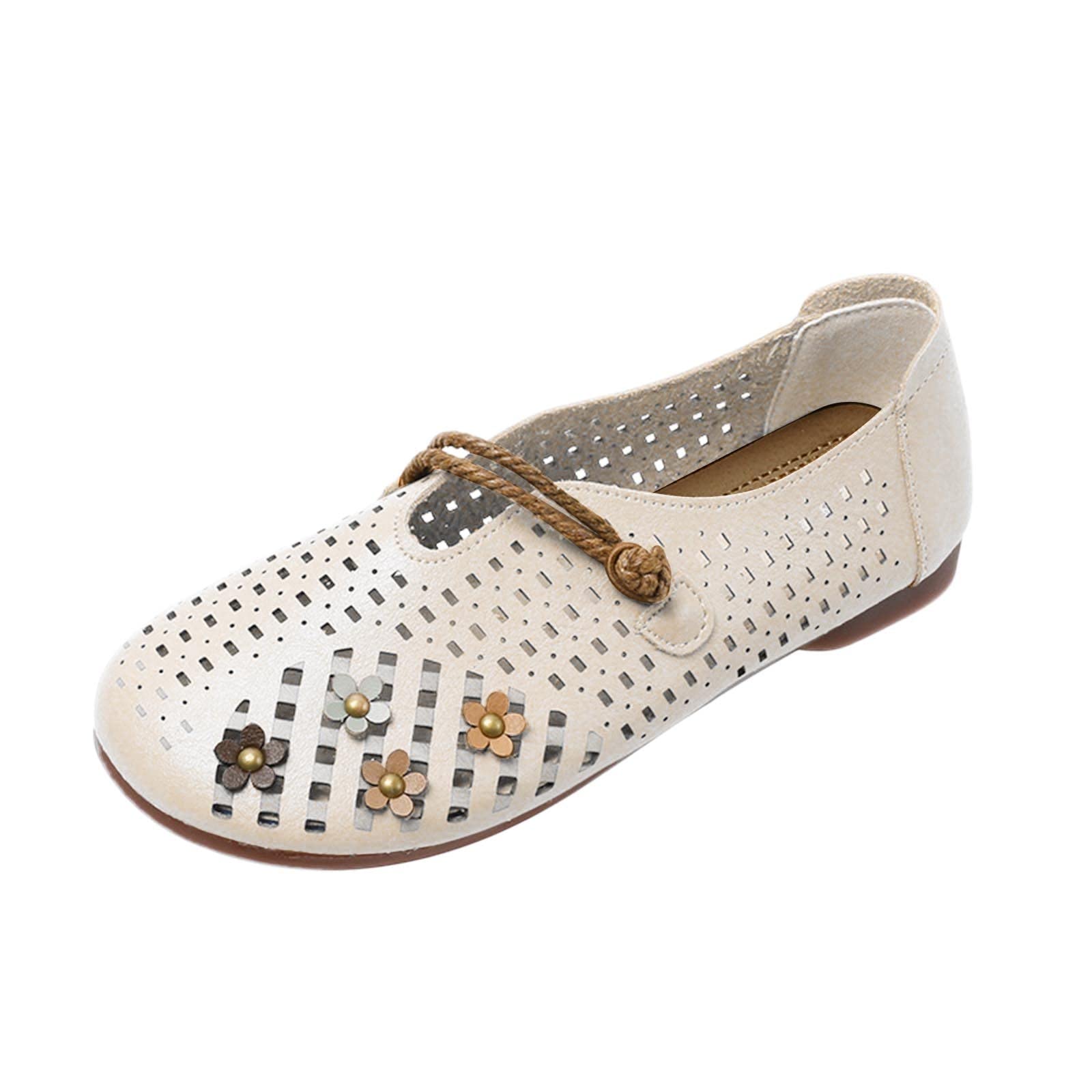 **RUIY Women's Breathable Lace-Up Flats - Lightweight Casual Shoes for Work & Everyday Wear | Unisex & Little Girls Sizes Available in Beige | Perfect for Office, Walking & School**