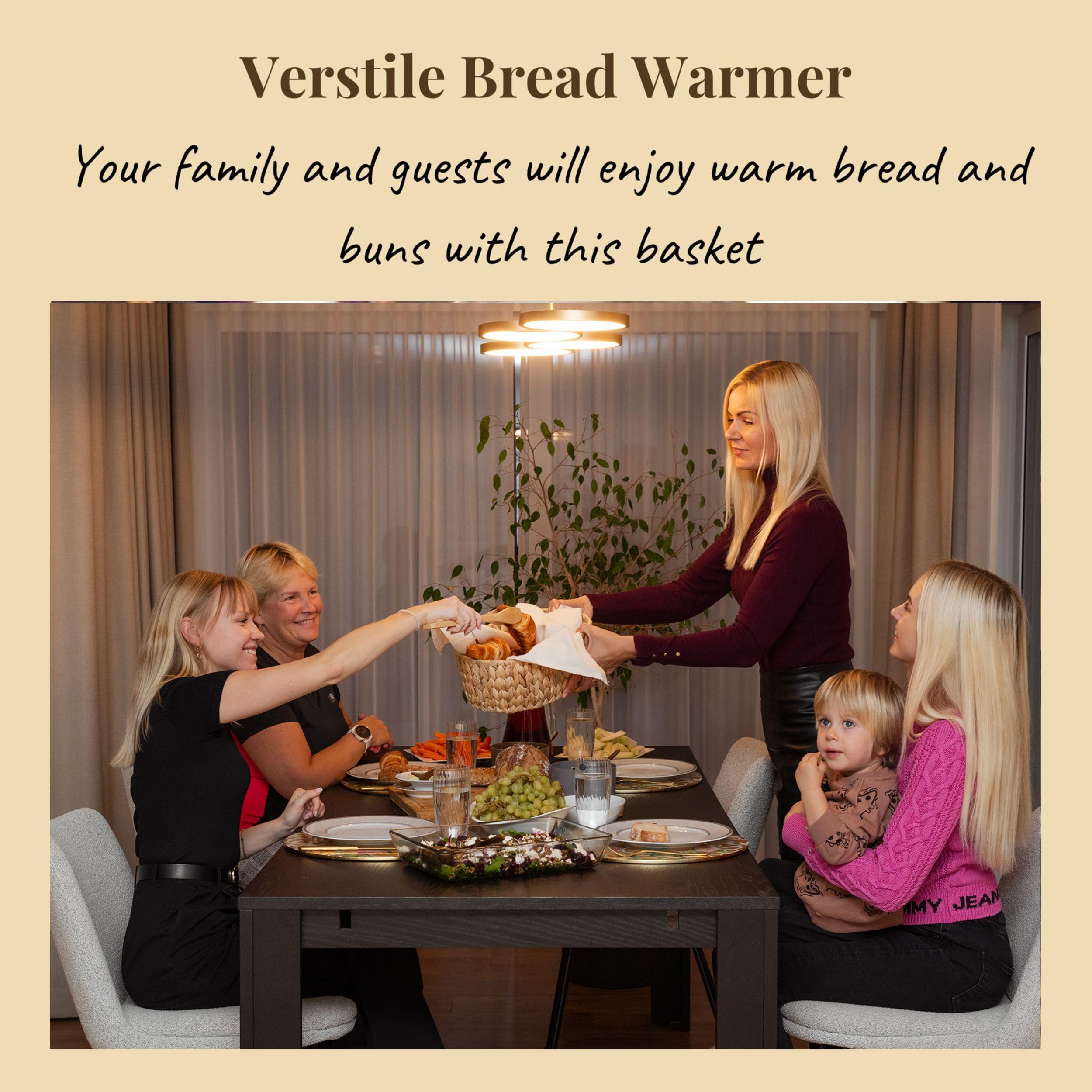 Stone Bread Warmer Basket - 11.8x9x4.72 Inch Tortilla & Bread Serving Basket - Keep Bread Warm for Dinner, Parties & Restaurants