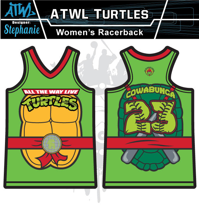 Cowabunga Turtles Women's Racerback Full Dye Jersey - Comfortable Workout & Yoga Top for Fitness & Casual Wear