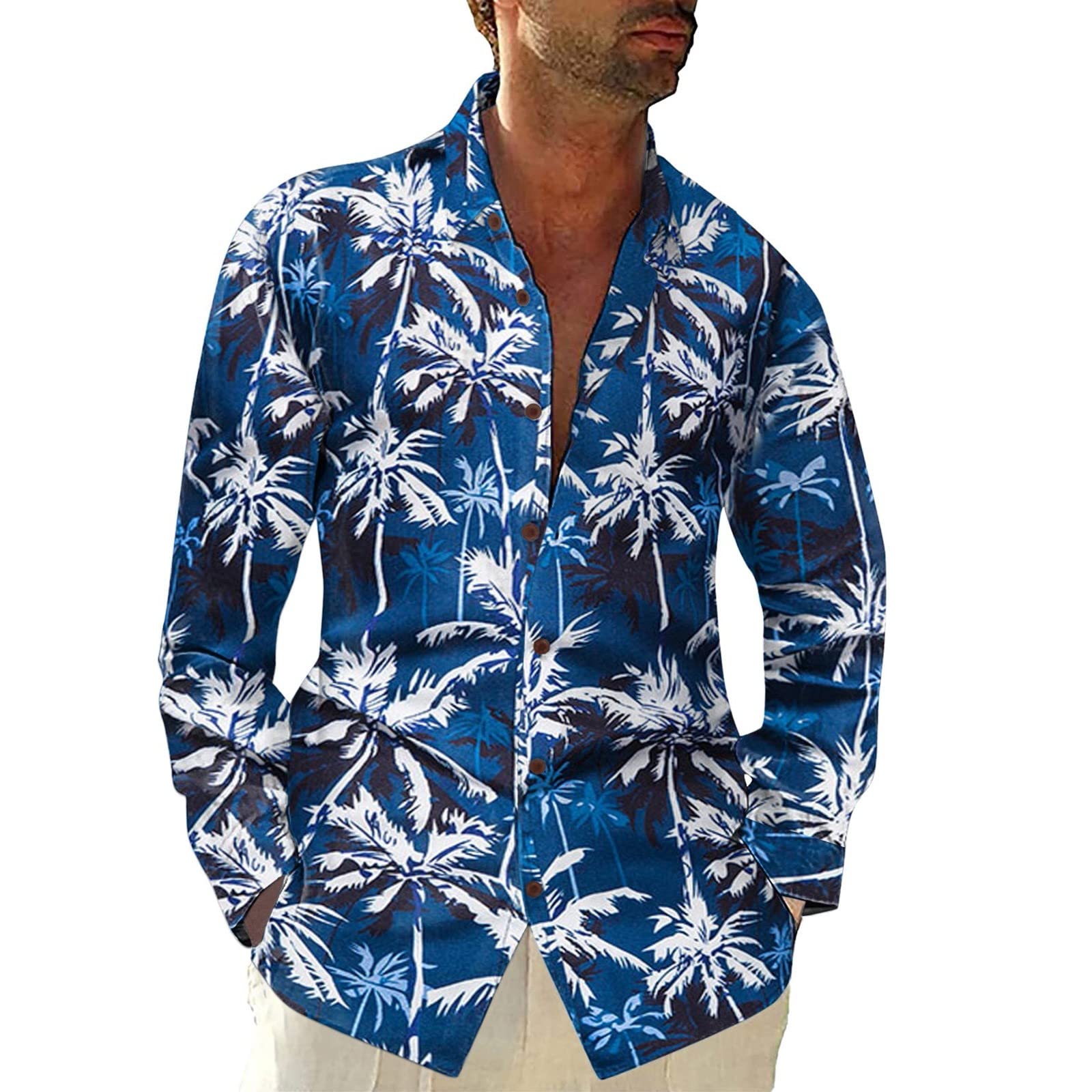 Men's Casual Printed Long Sleeve Shirt - Loose Fit Lapel Design (Large Size) | Perfect for Office, Dating & Everyday Wear