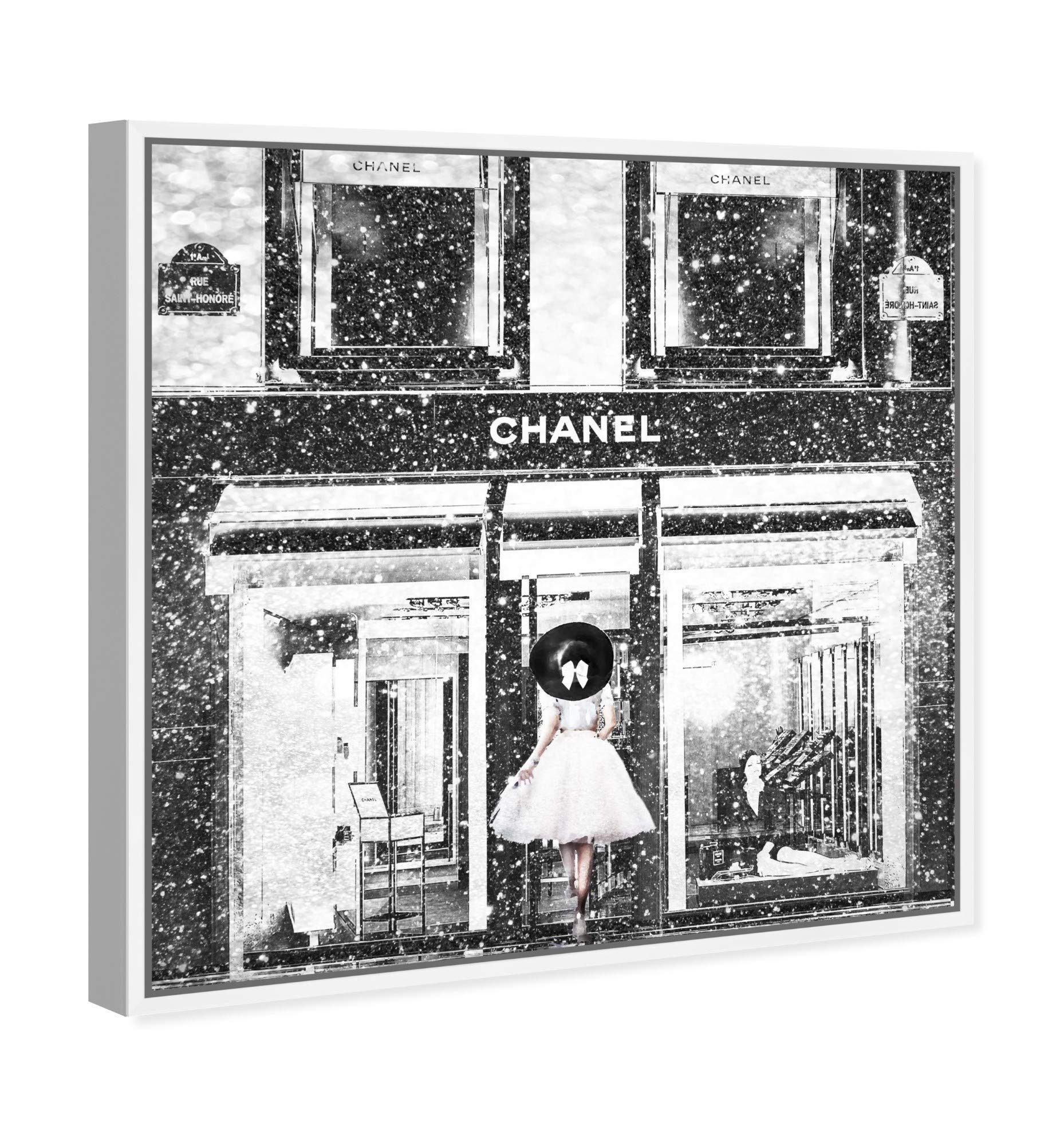 Oliver Gal Artist Co. 'Queen of The Store Noir' Fashion Glam Wall Art Canvas Print - 16x16 Inch White Framed Home Decor for Living Room, Bedroom & Office