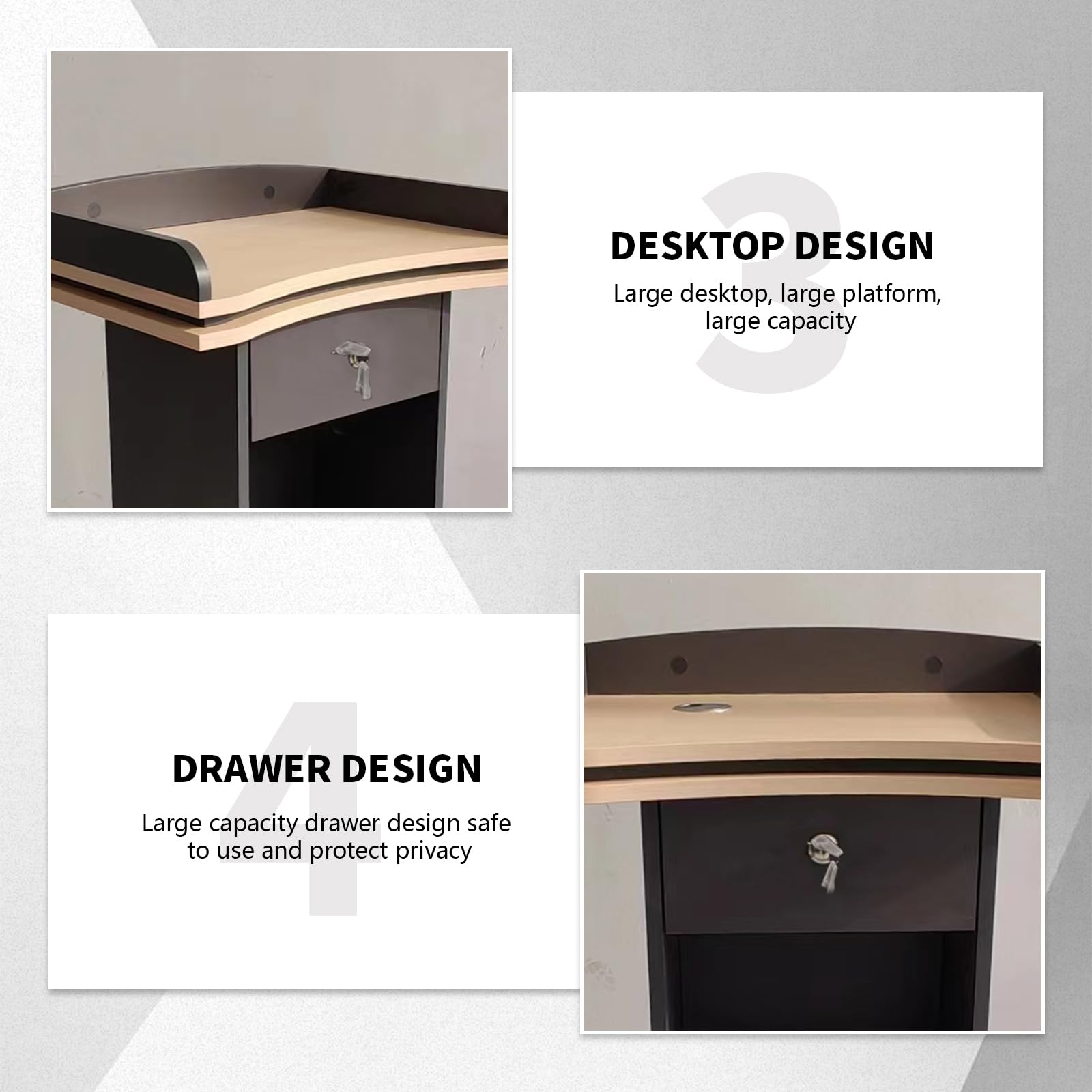 Durable Wooden Podium with Silent Wheels & Locking Drawers - 2-Tier Storage, Sturdy Wide Base | Dark Gray Hostess Stand for Church, School, Lectures, Events & Presentations | Perfect for Public Speaking, Teaching & Ceremonies