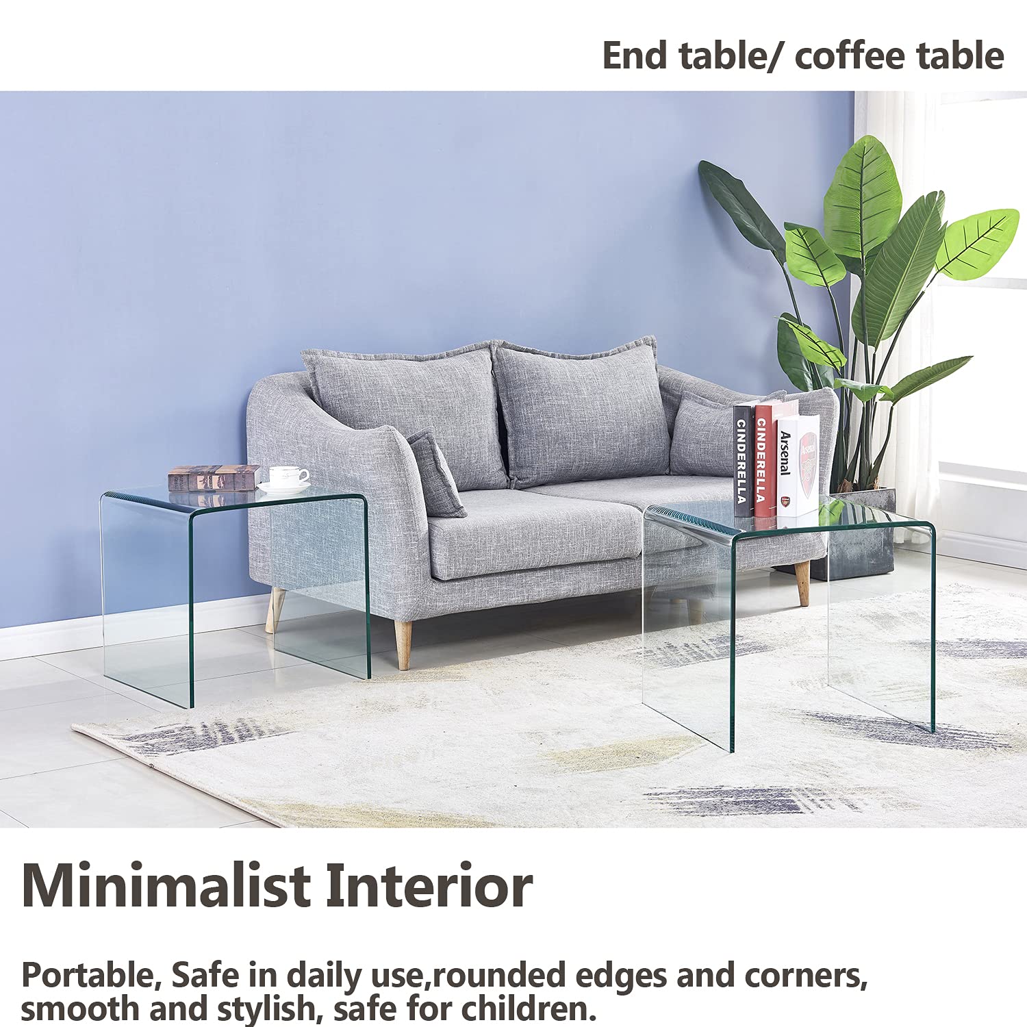 Premium 12mm Tempered Glass Coffee Table - Modern Living Room Furniture & Bedside Nightstand with Clear Glass Top - Perfect for Bedroom, Home Office, and Lounge Areas