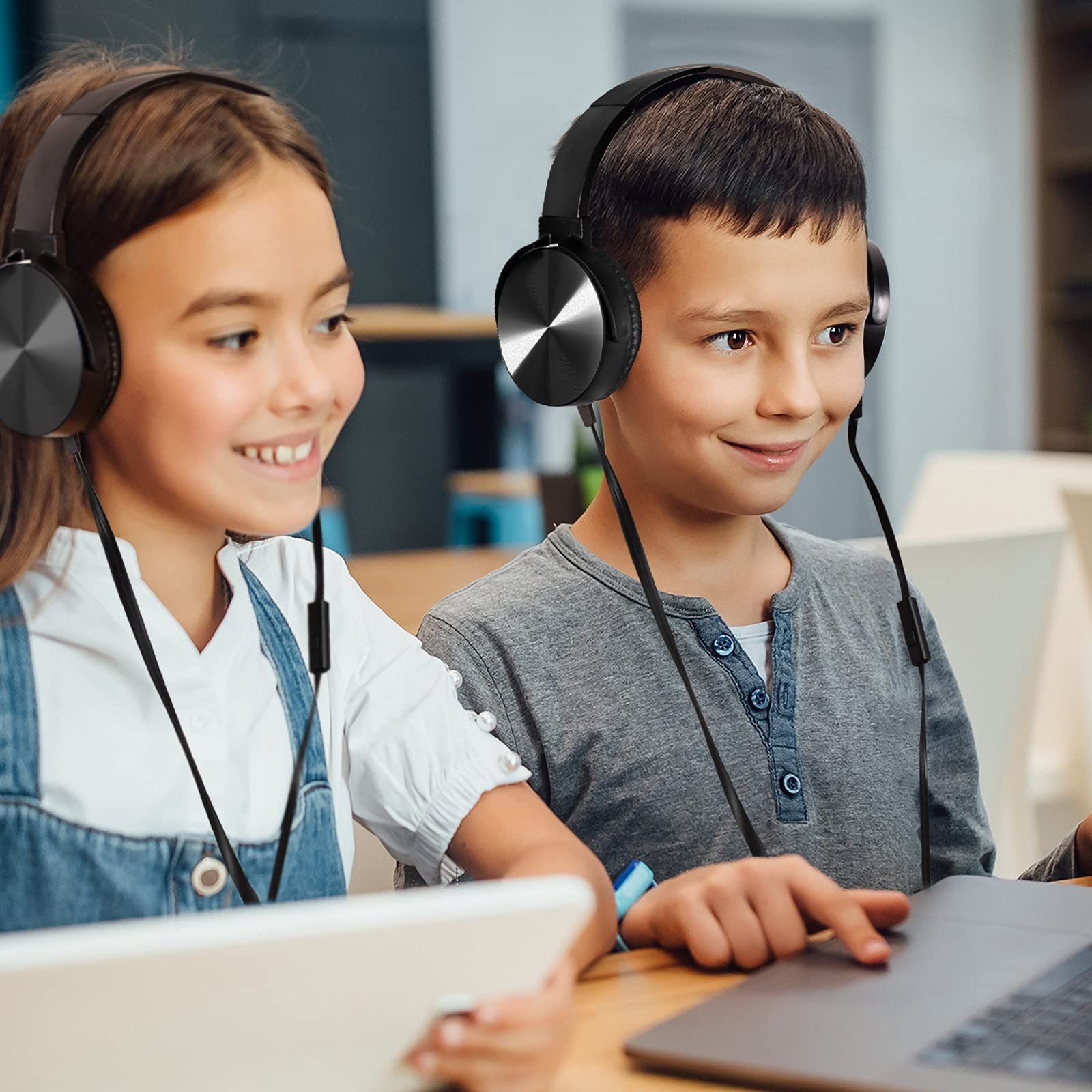 10-Pack Bulk Classroom Headphones with Microphone - Comfortable On-Ear Swivel Design for Students, Kids - Perfect for Online Learning, School, Library, Airplane Travel - High Quality Stereo Sound with 3.5mm Jack (Black) - Ideal for Distance Education, Homeschooling & Quiet Study Sessions