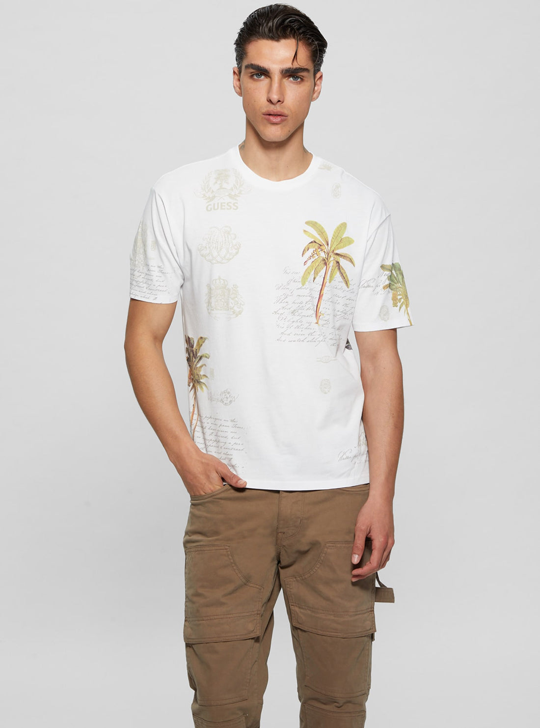 Eco-Friendly White Palm Collage T-Shirt for Men & Women - Sustainable Casual Wear for Beach, Travel & Everyday Outfits