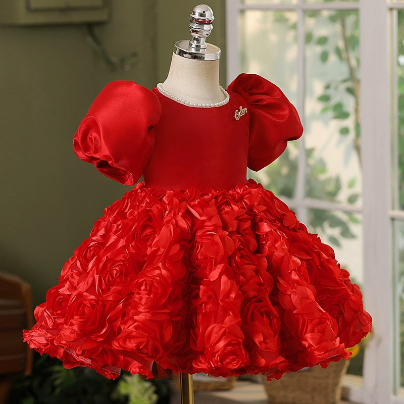 Adorable Baby Girl Puffy Red Dress for Toddlers - Elegant Princess Party Gown for Birthday, Photo Shoots & Special Occasions