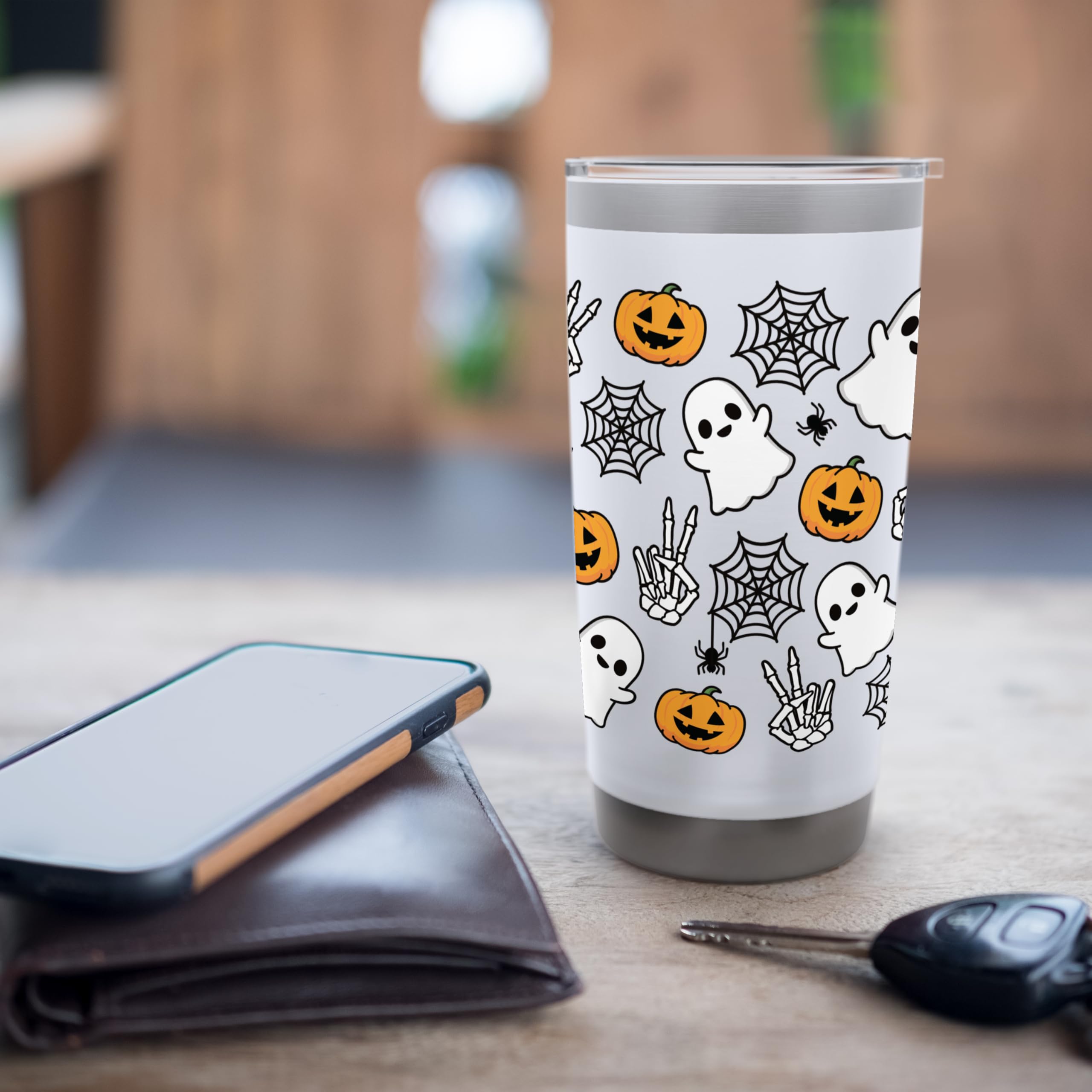 Spooky Ghost Pumpkin Halloween Stainless Steel Tumbler with Lid - 20oz Insulated Travel Mug for Coffee & Tea, Cute Fall Gift for Women - Perfect for Halloween Parties, Office Use & Autumn Adventures