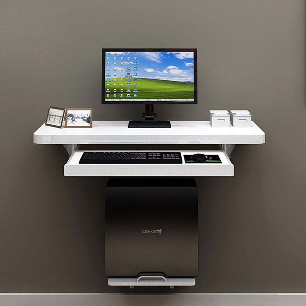 WZHONG Wall-Mounted Floating Computer Desk - Adjustable Keyboard Tray & Sturdy Main Frame - 80cm Compact Study Writing Table for Home Office, Dorm Room & Small Spaces