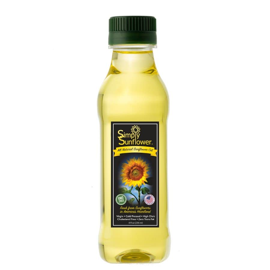 Pure Sunflower Oil - All Natural, Non-GMO, Gluten-Free, Vegan Cooking Oil | Heart Healthy | 20-Pack of 8oz Bottles | Perfect for Baking, Frying & Salad Dressings