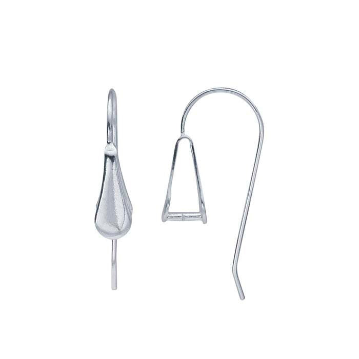 Sterling Silver Teardrop Ear Wire with Pinch Mounting - 4 Pack, Briolette Bead Earring Hooks, Blank Jewelry Settings for DIY Earrings - Perfect for Handmade Jewelry Making and Gift Giving