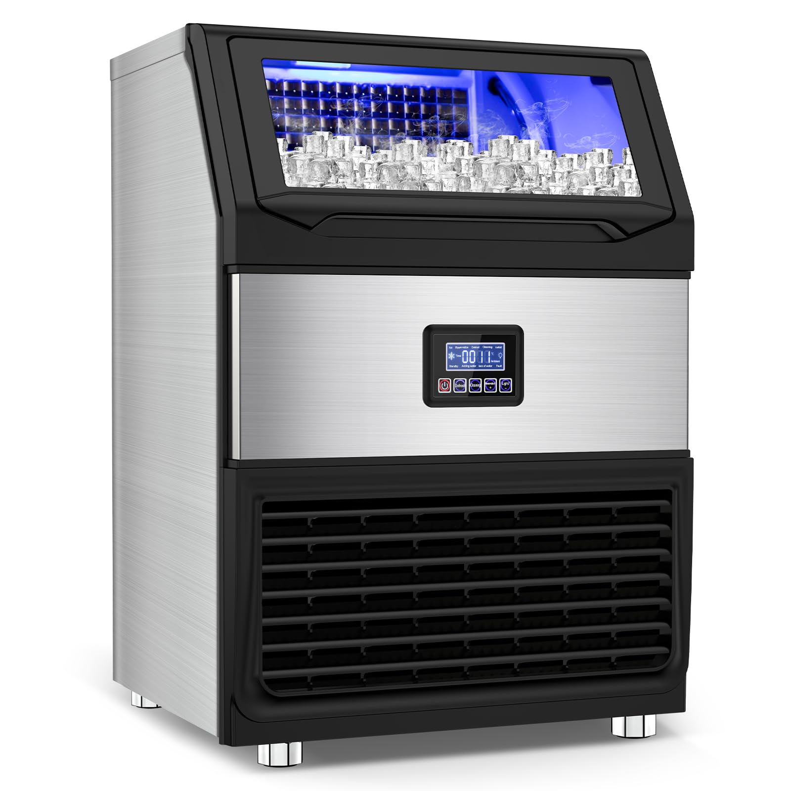 Commercial Ice Maker Machine 300LBS/24H with 75LBS Storage Bin - Stainless Steel Undercounter & Freestanding Ice Maker for Home Bar, Restaurant, Outdoor Use - Produces 108 Ice Cubes per Cycle - Self-Cleaning - Perfect for Parties, Cafes, and Commercial Kitchens