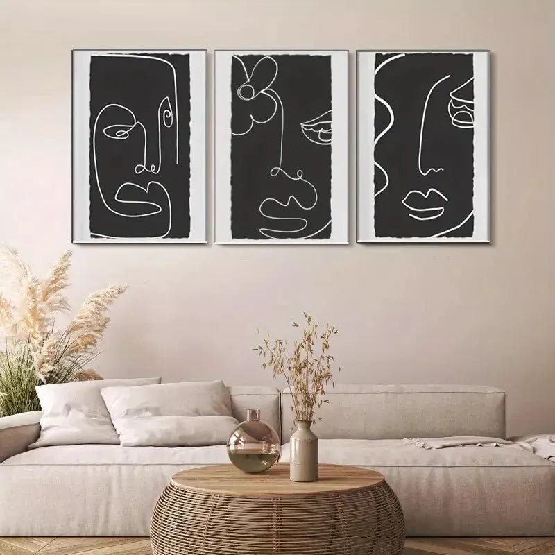 3-Piece Minimalist Line Art Face Triptych Wall Decor Set - Framed Canvas 40x60cm (16x24in) - High Quality Print, Ready to Hang - Perfect for Living Room, Bedroom & Office Decor - 100% Australian Made