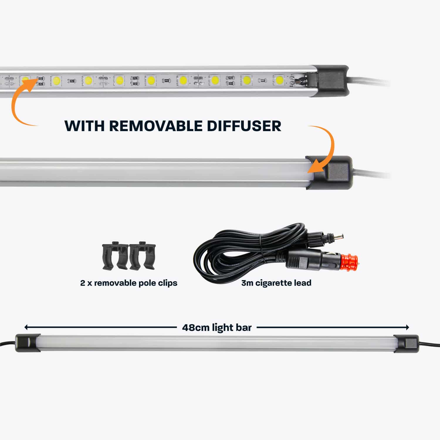 48cm White LED Light Bar Kit with Diffuser - Waterproof Car Truck Boat ATV Lighting for Off-Road, Camping & Marine Use