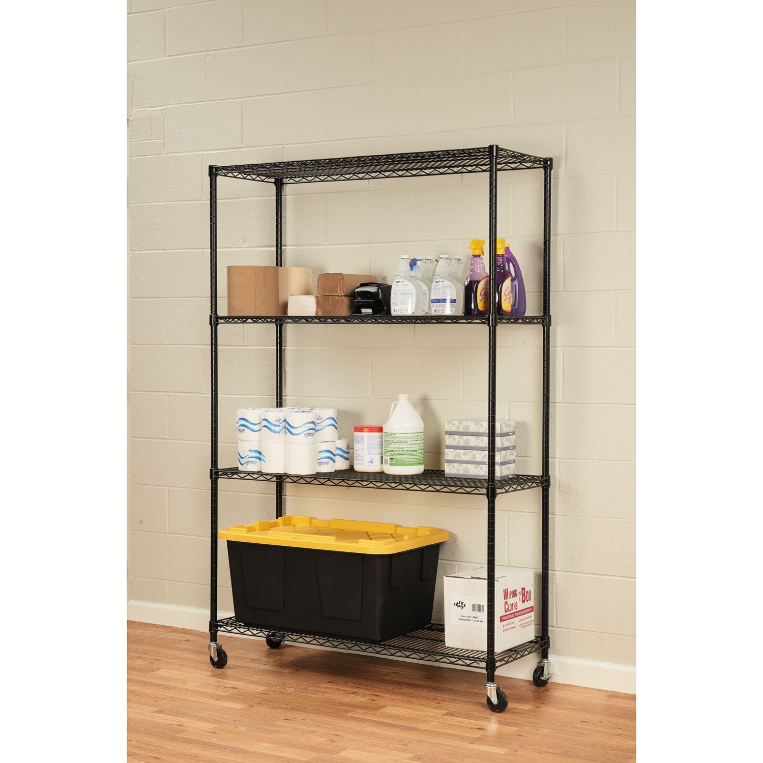 Alera® NSF Certified 4-Tier Wire Shelving Unit with Locking Casters - 48