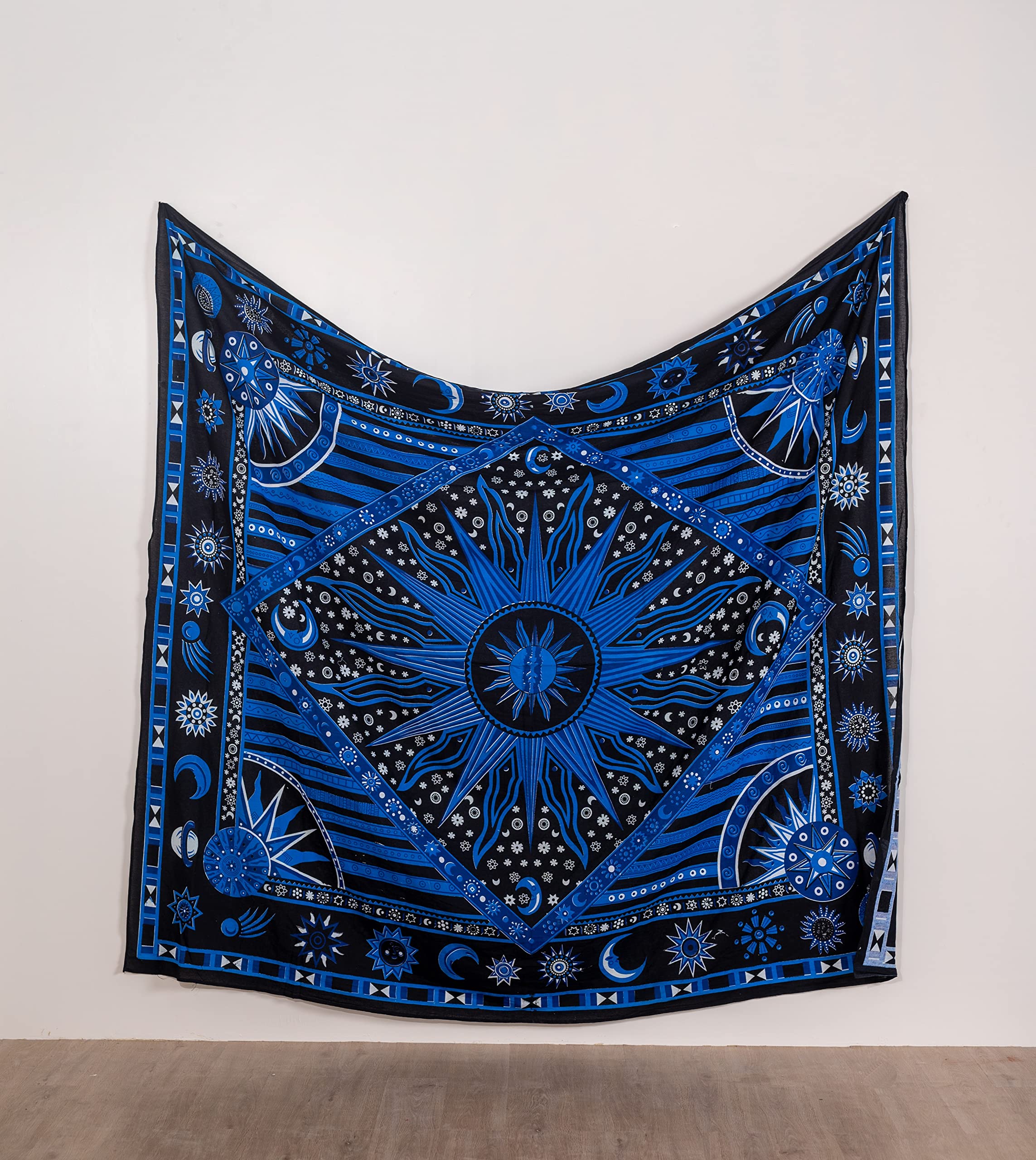 Celestial Tie Dye Moon Tapestry - Blue Boho Wall Hanging for Bedroom & Dorm Decor
