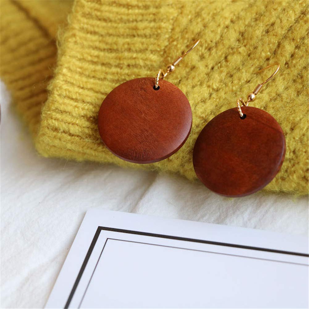 2 Pairs Wooden Earrings for Women - Big Round Circle Geometric Wood Drop Dangle Hook Earrings, Stainless Steel Stud, Boho Chic Ethnic Style - Perfect for Casual Wear, Parties, and Festivals