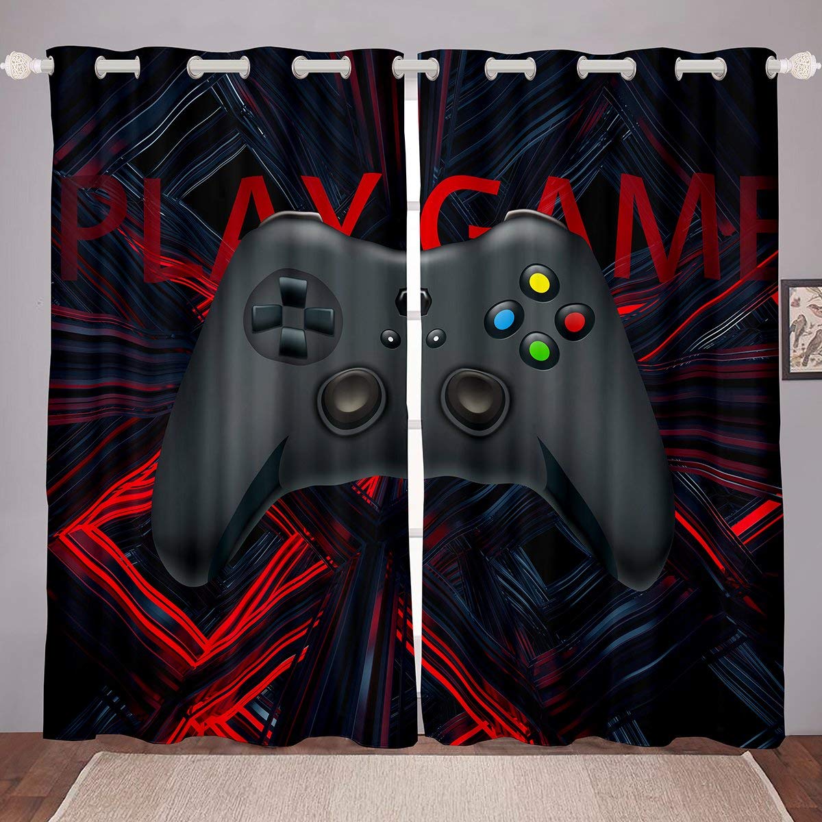 Erosebridal Video Game Controller Window Curtains for Boys & Teens - Black Gamer Themed Bedroom Drapes (2 Panel Set, 38