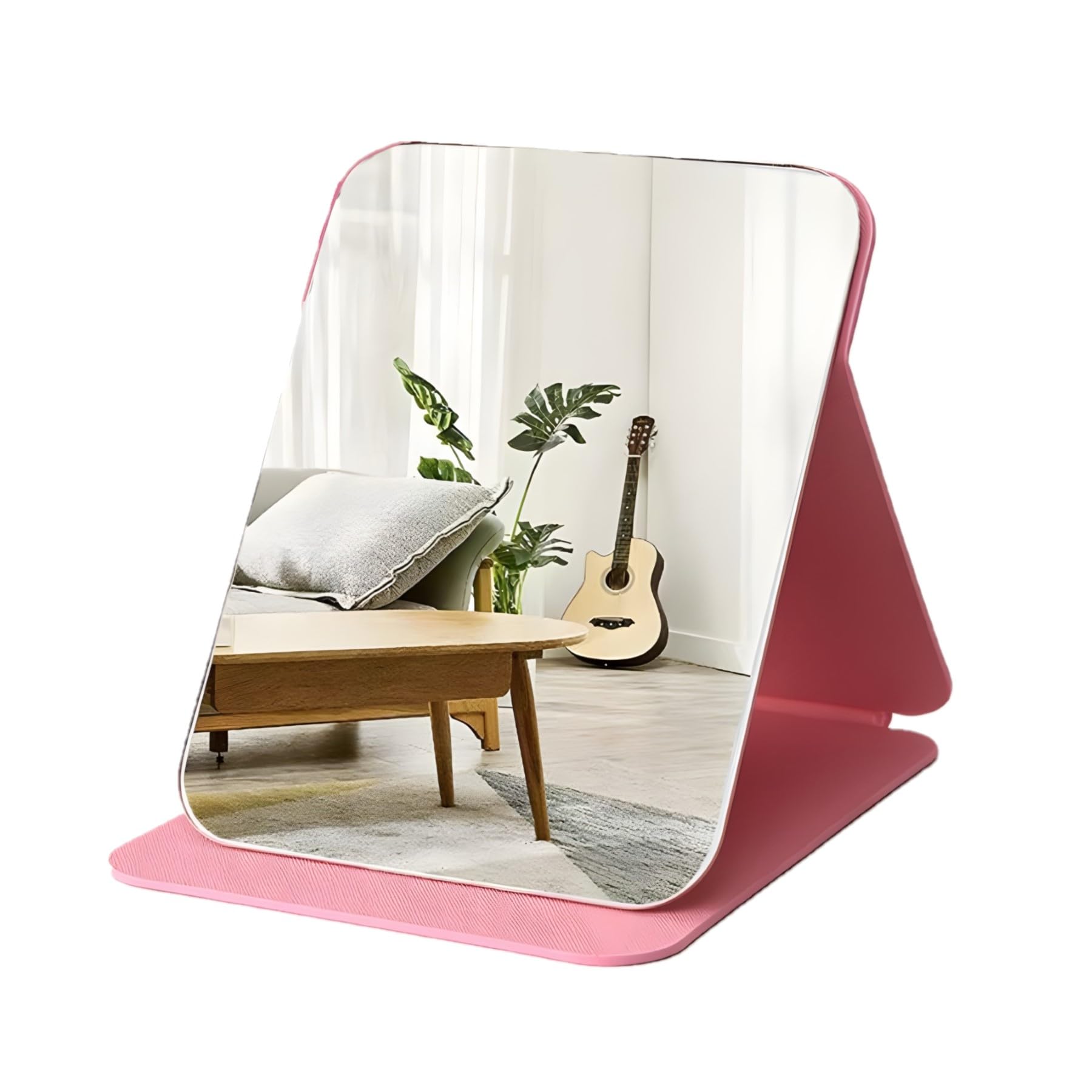 ONICORN Portable Folding Makeup Mirror with Stand - Adjustable Angle HD Vanity Mirror, Travel Size PU Leather Case, Round Edge Safety Glass - Perfect for Home, Travel & Salon Use (Pink, 1 Pack)