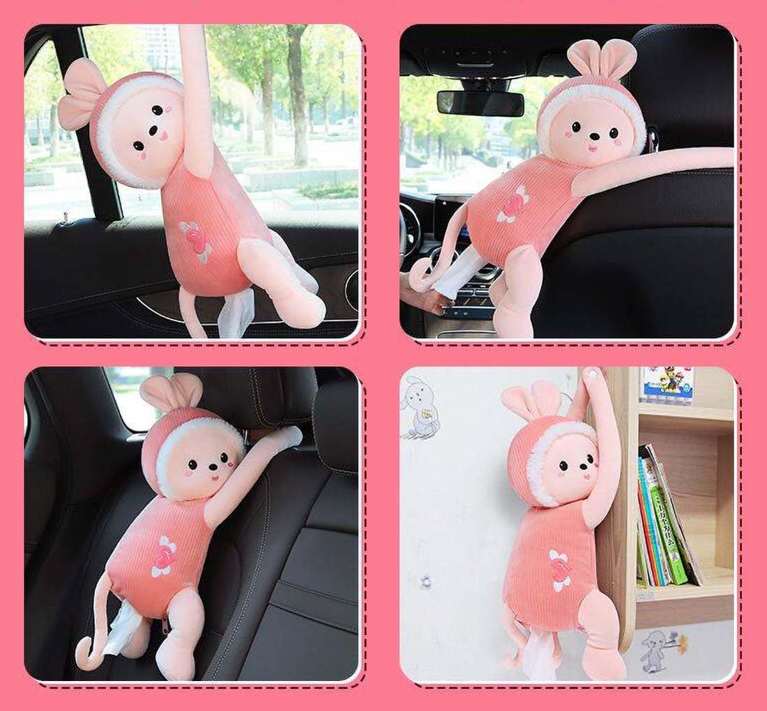 Soft Plush Elephant Tissue Box Cover - Decorative Car & Home Tissue Holder for Bathroom Vanity, Nightstand, Office Desk | Cute Organizer for Tissues with Hoodie Bunny Design | Perfect for Living Room Decor, Baby Nursery & Gift Ideas