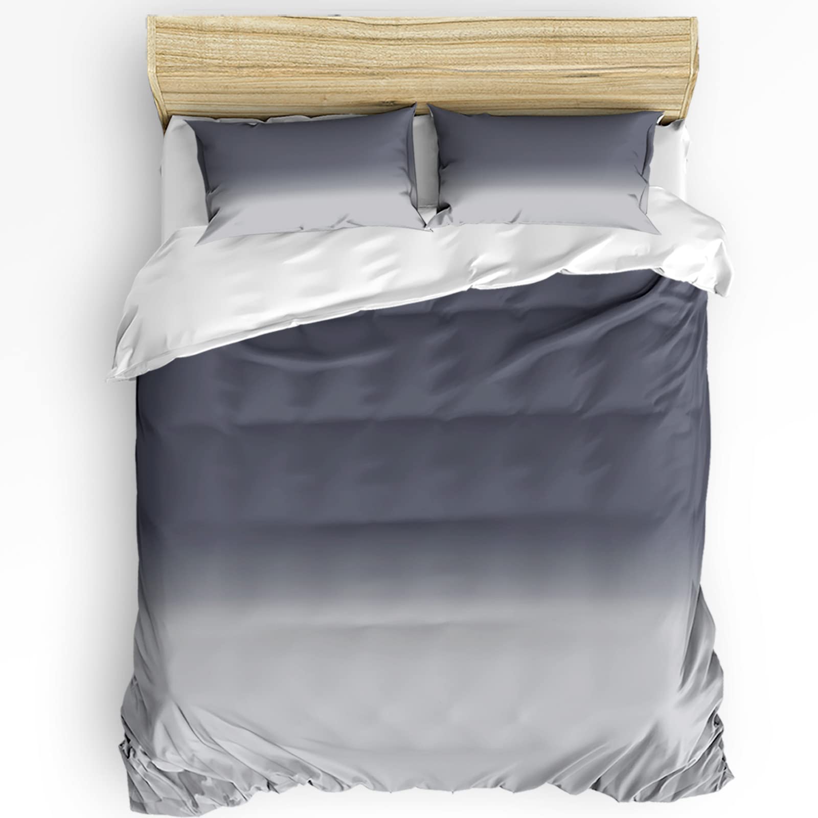 Ombre Grey 3-Piece Full Size Duvet Cover Set with 2 Pillow Shams - Lightweight Soft Comforter Cover for Bedroom Decor | Perfect for Guest Rooms, Master Bedrooms & Cozy Home Styling