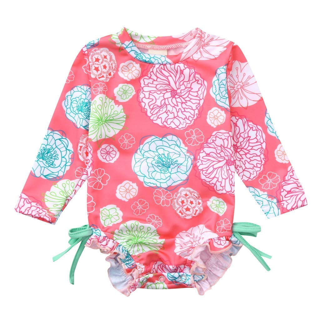 Girls' Swan Print One-Piece Swimsuit with Ruffle Trim - Toddler Bathing Suit for Beach, Pool & Summer Water Play