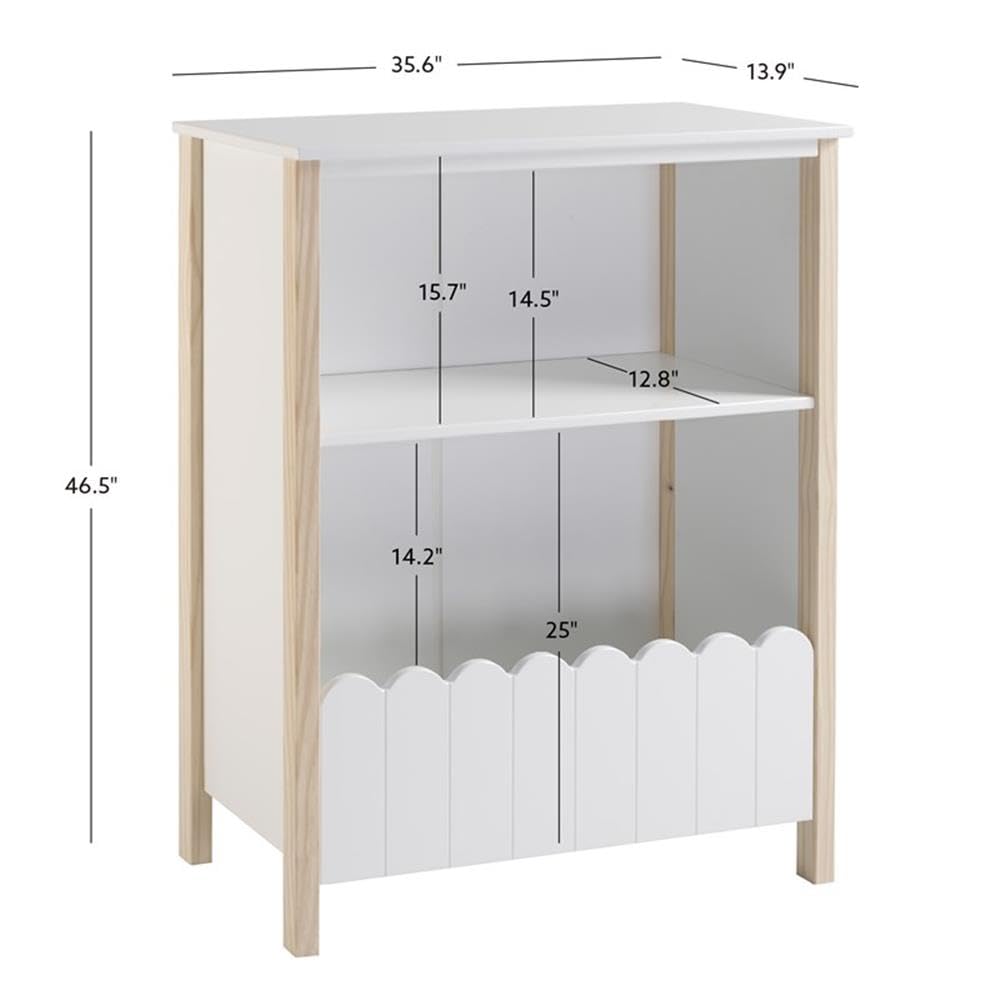 Powell Furniture Linon Mila Wood Youth Bookcase - Natural & White Finish | Kids Room Storage, Nursery Bookshelf, Dorm Organizer for Books & Toys