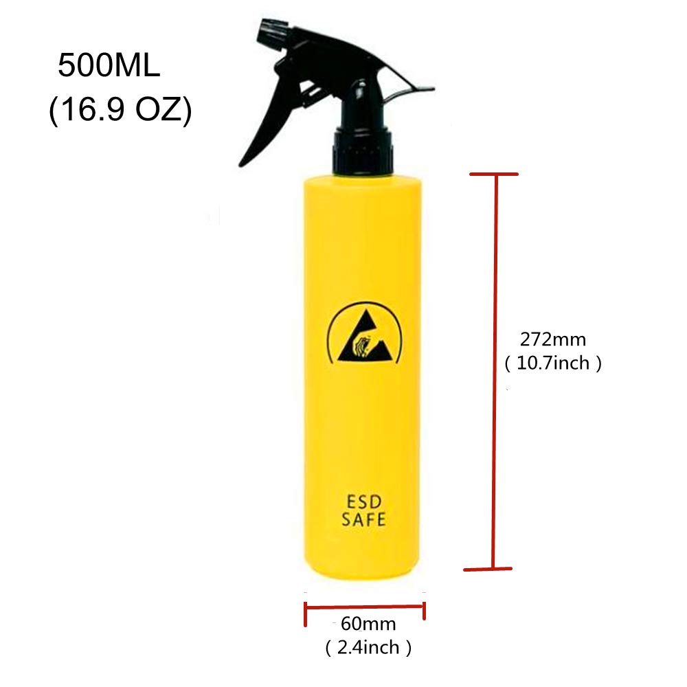 500ml Empty Anti-Static ESD Safe Refillable Spray Bottles with Elbow Dropper - Durable Trigger with Mist & Stream Settings for Liquids, Chemicals & Cleaning Solutions (10-Pack, Yellow) - Perfect for DIY, Lab, Workshop & Home Use