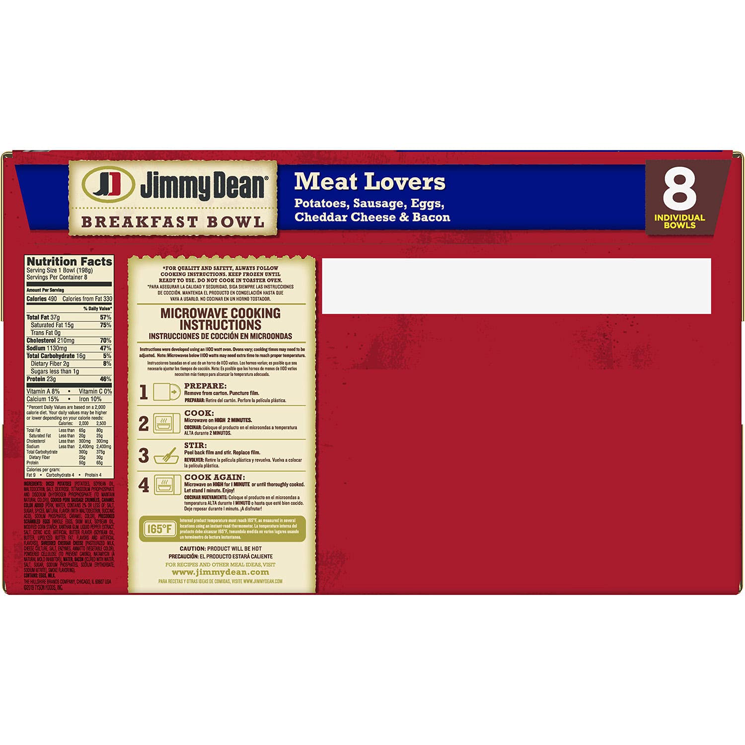 Jimmy Dean Meat Lovers Breakfast Bowls - 3 Pack (24 Total Bowls) - Frozen Breakfast with Sausage, Eggs, Potatoes, Cheddar Cheese & Bacon - Quick & Easy Microwave Meal for Busy Mornings, Office Lunches or Camping Trips