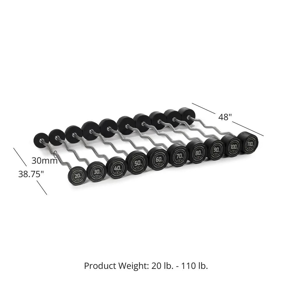 Scratch and Dent 20LB to 110LB EZ Curl Fixed Urethane Barbell Set - Home Gym Strength Training Equipment for Weightlifting & Fitness Workouts